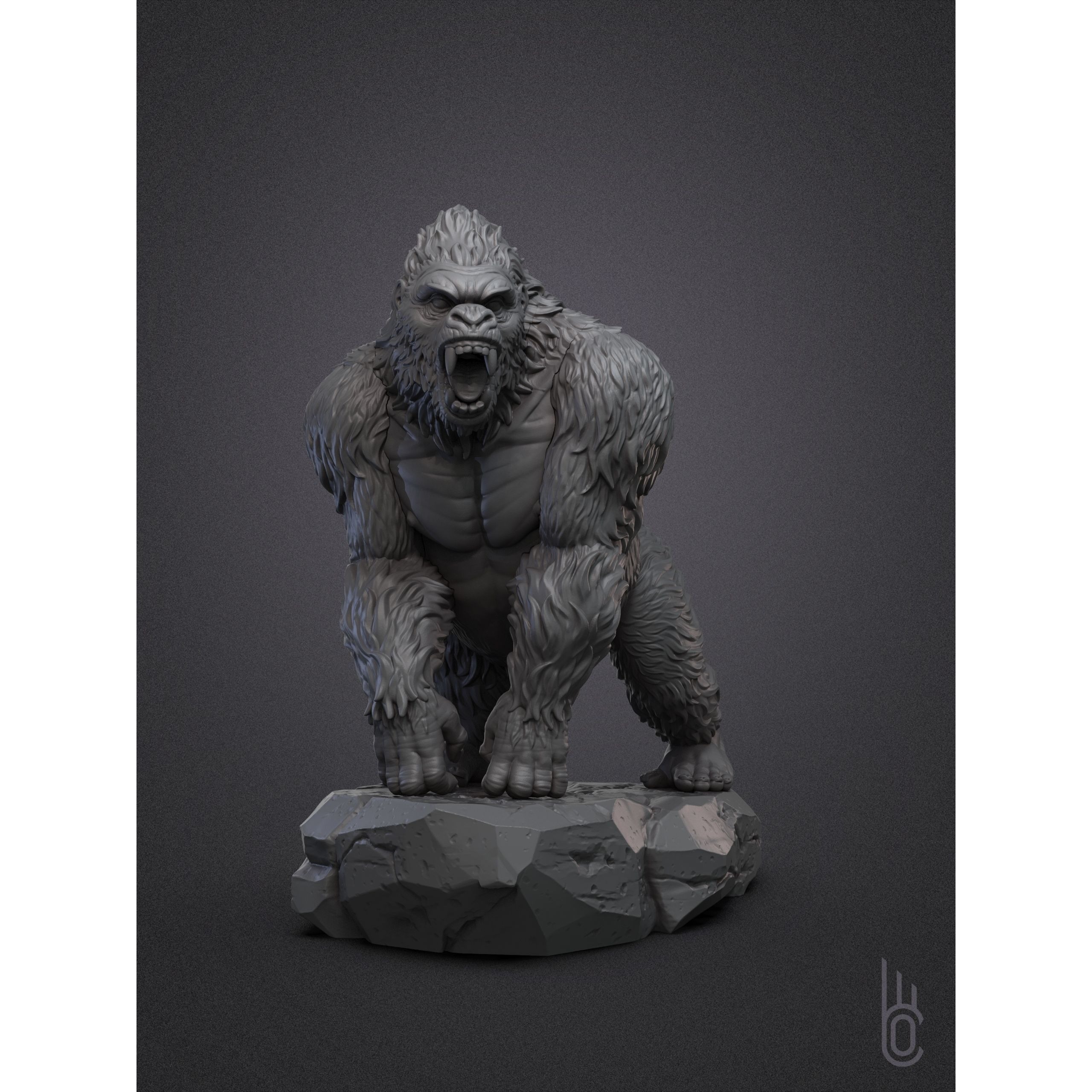 Gorilla on rock 3D print model 5