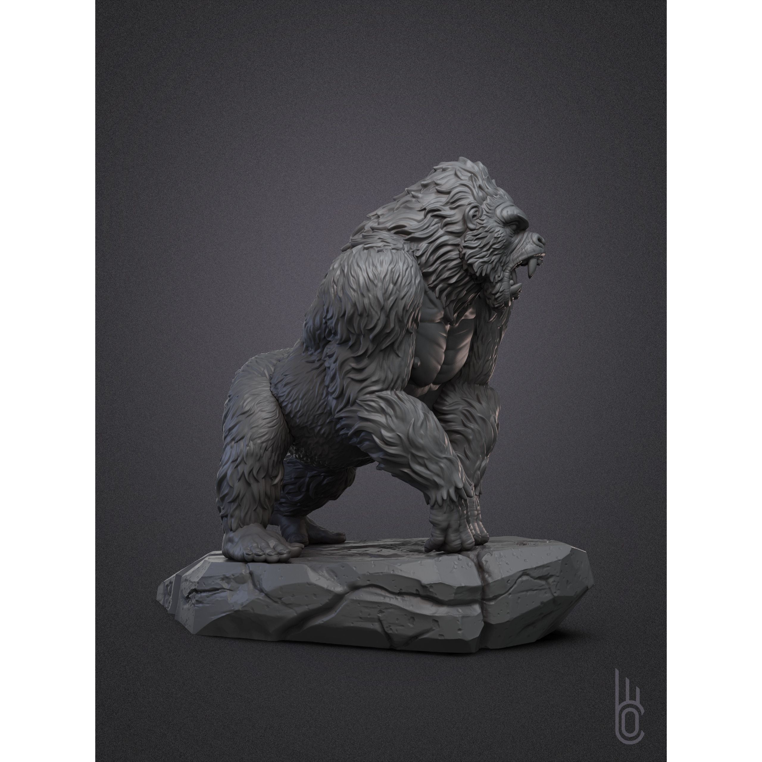 Gorilla on rock 3D print model 9