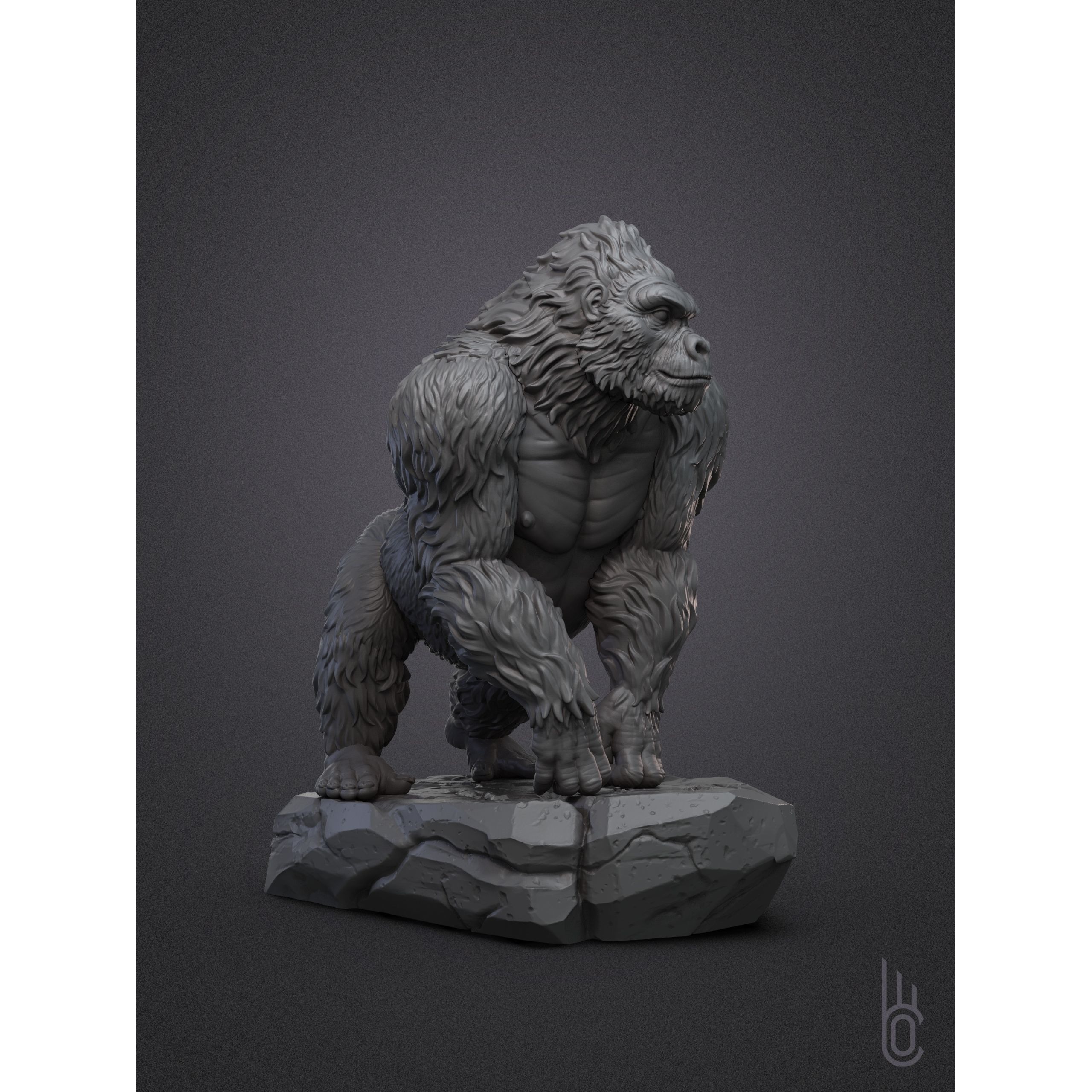 Gorilla on rock 3D print model 10