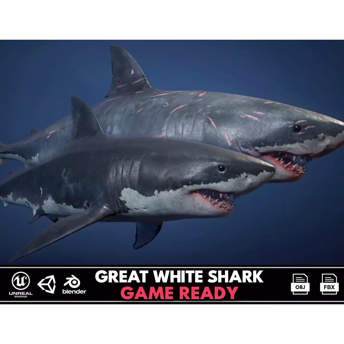 Great White Shark - Game Ready Low-poly 3D model