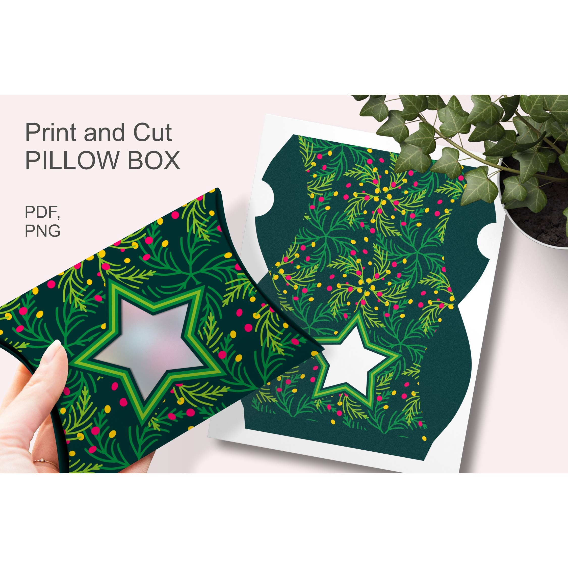 Green Christmas Pillow Box with Star Window for Print n Cut