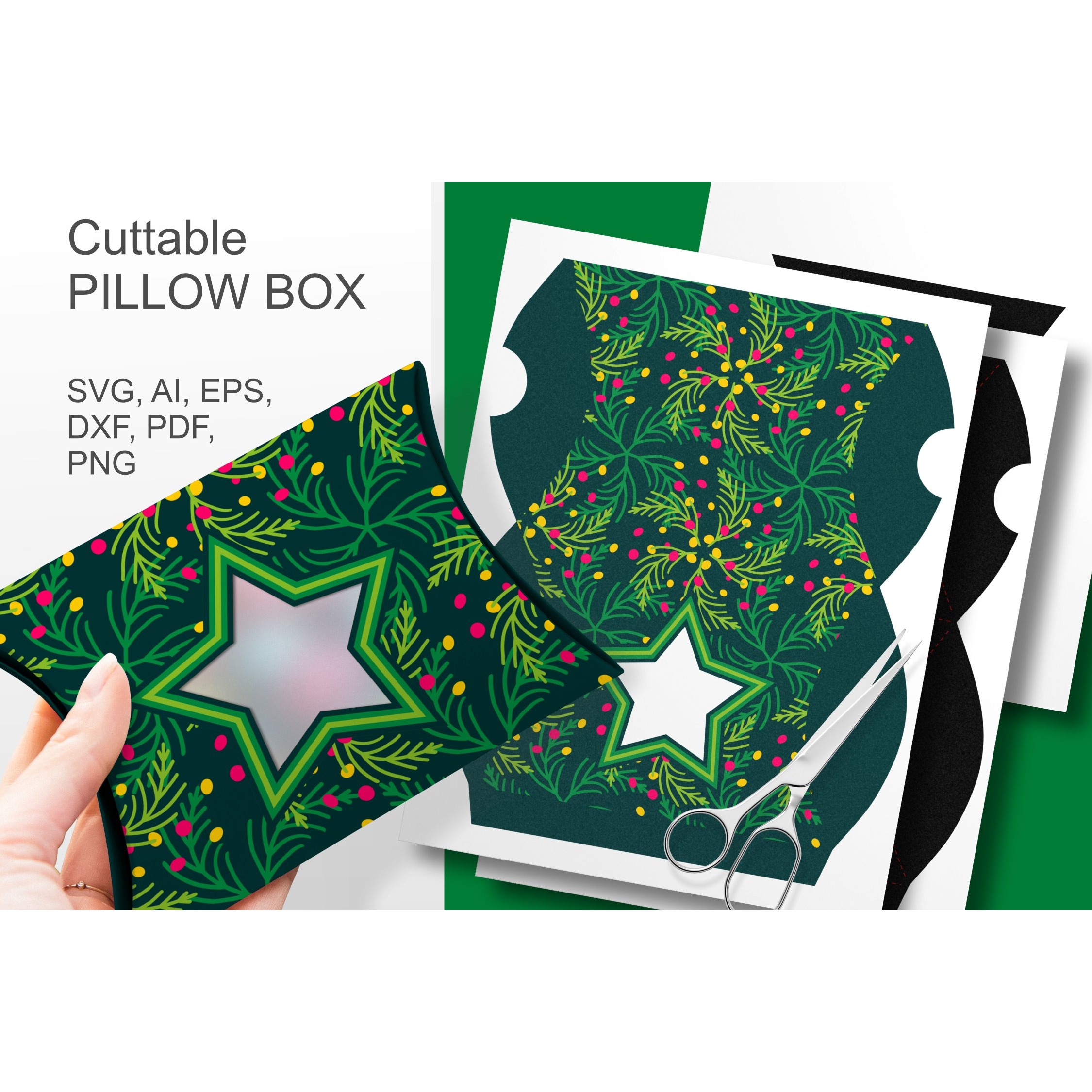 Green Christmas Pillow Box with Star Window for Print n Cut 2