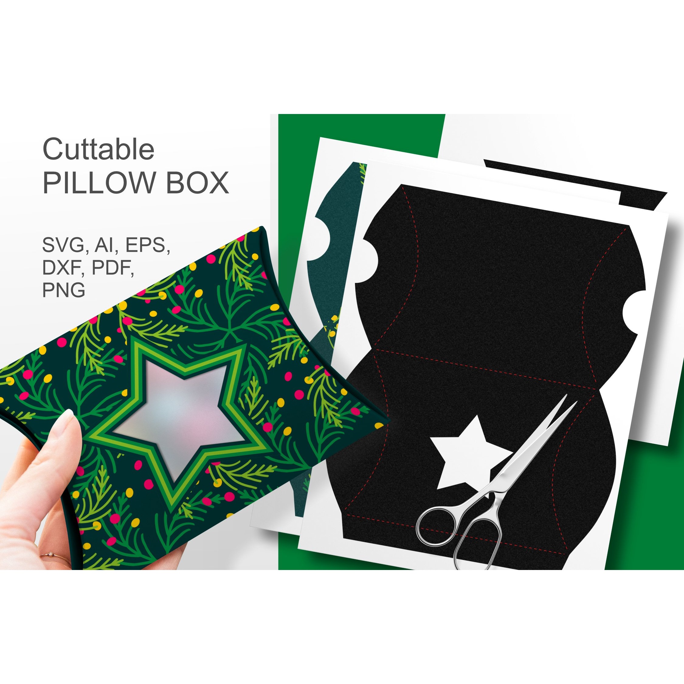 Green Christmas Pillow Box with Star Window for Print n Cut 3