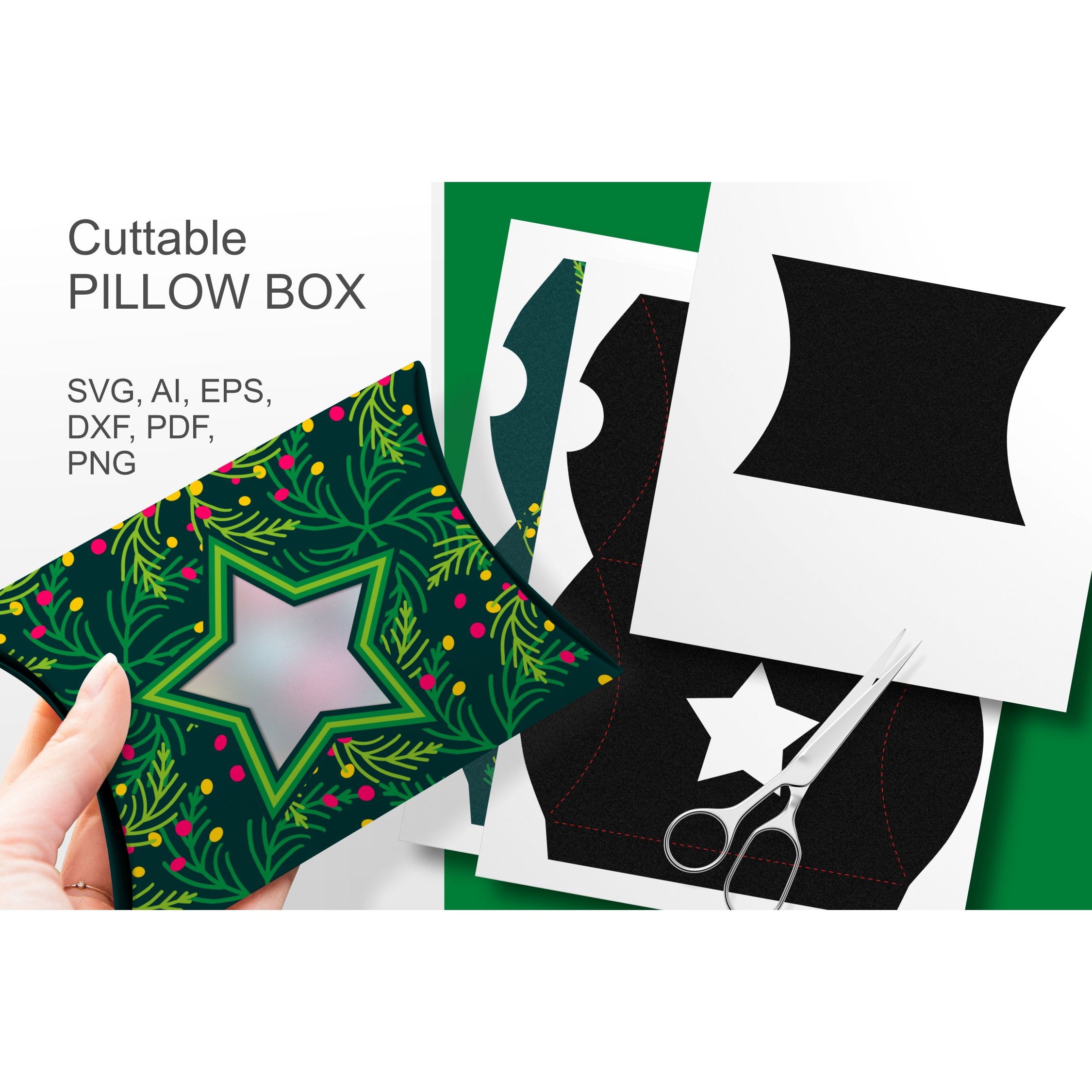 Green Christmas Pillow Box with Star Window for Print n Cut 4