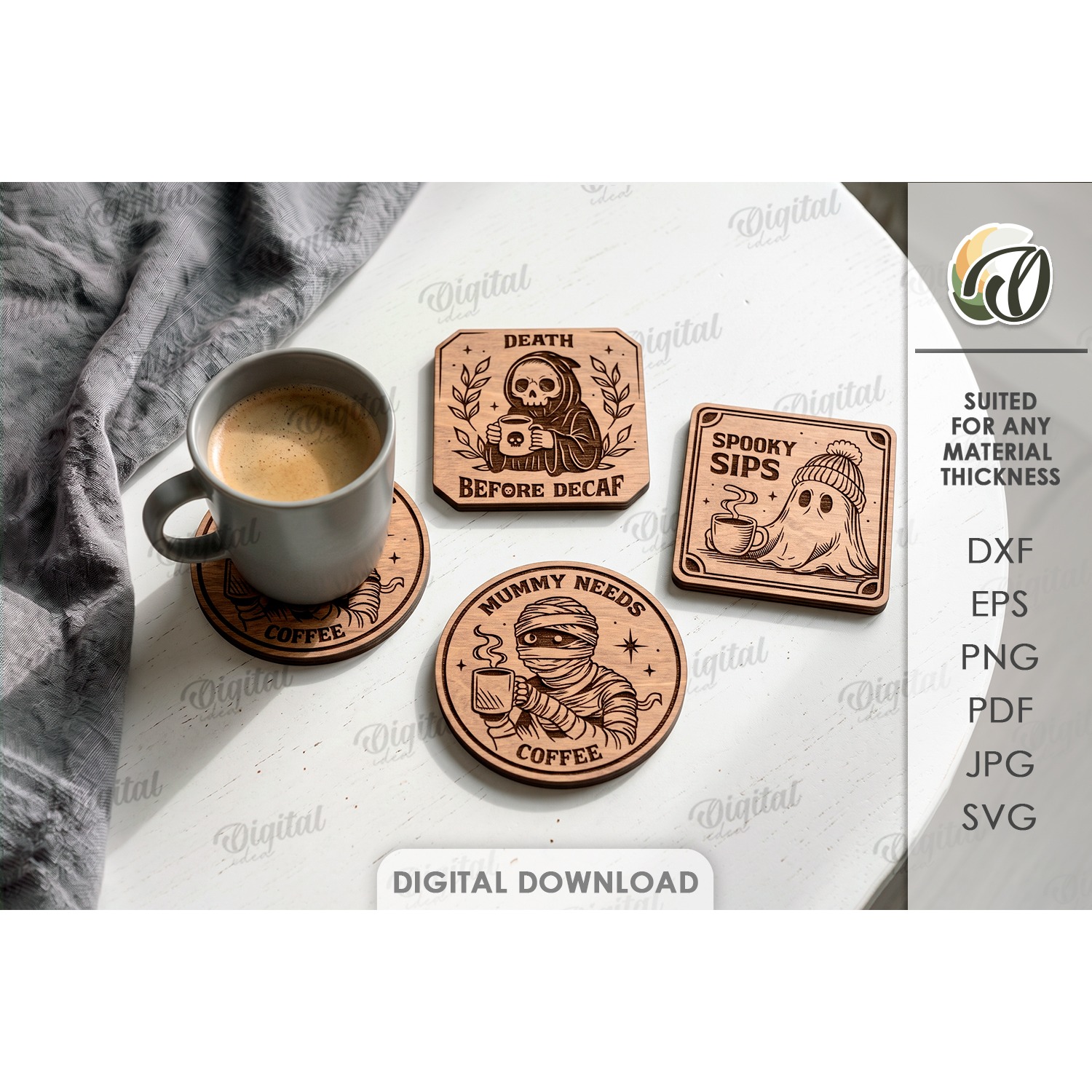 Halloween Coasters Bundle Laser Cut. Drink Coaster SVG 5