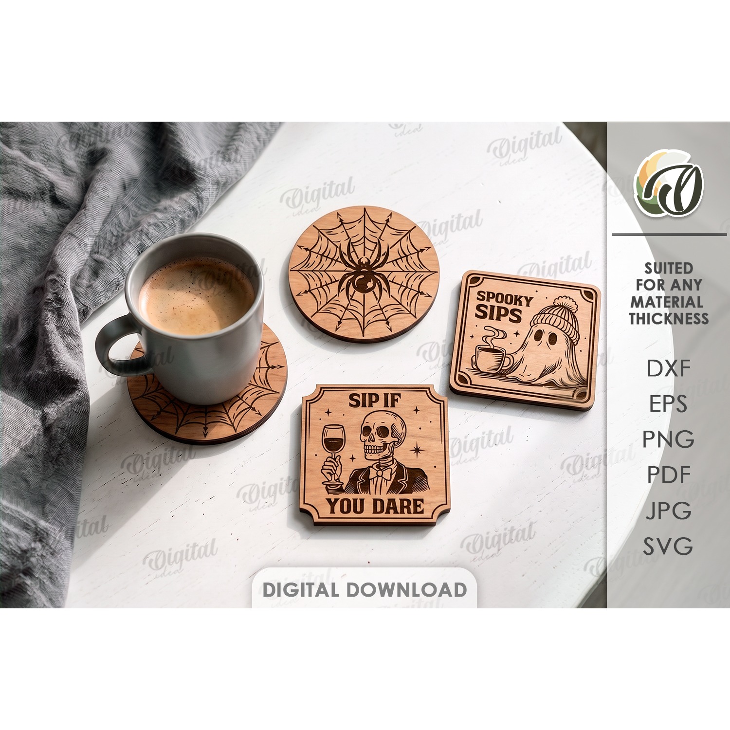 Halloween Coasters Laser Cut. Halloween Drink Coaster SVG