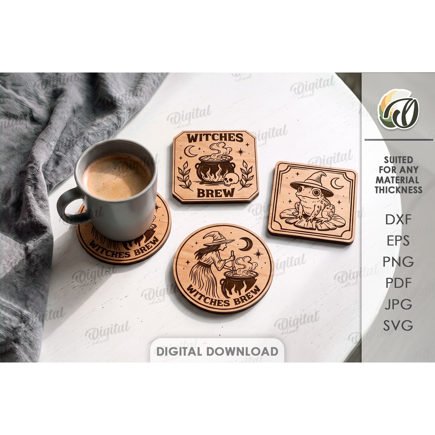 Halloween Coasters Laser Cut. Halloween Drink Coaster SVG (4)