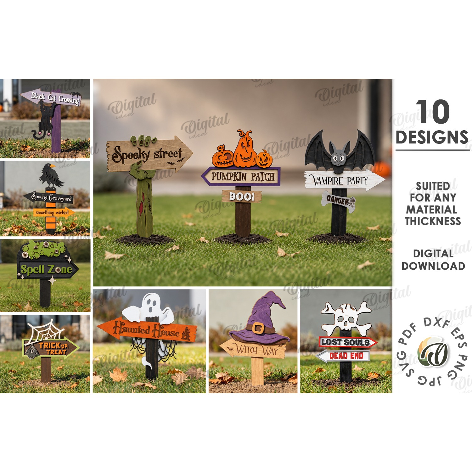 Halloween Directional Signs Bundle Laser Cut. Halloween SVG