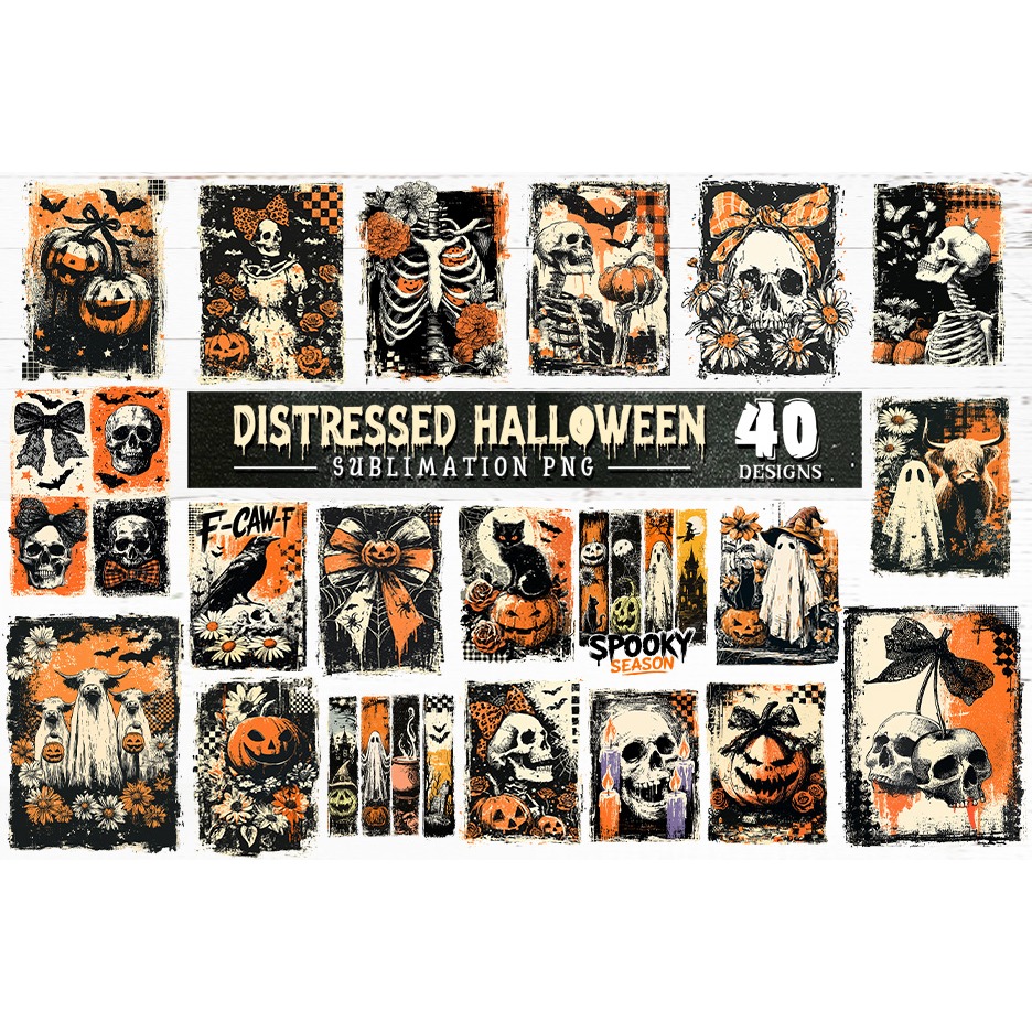 Halloween distressed grunge sublimation bundle 40 PNG