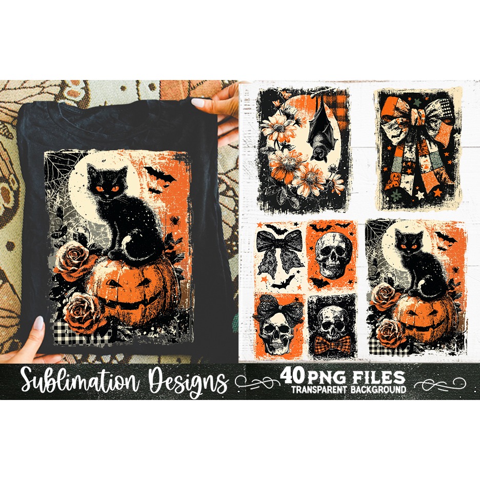 Halloween distressed grunge sublimation bundle 40 PNG 6
