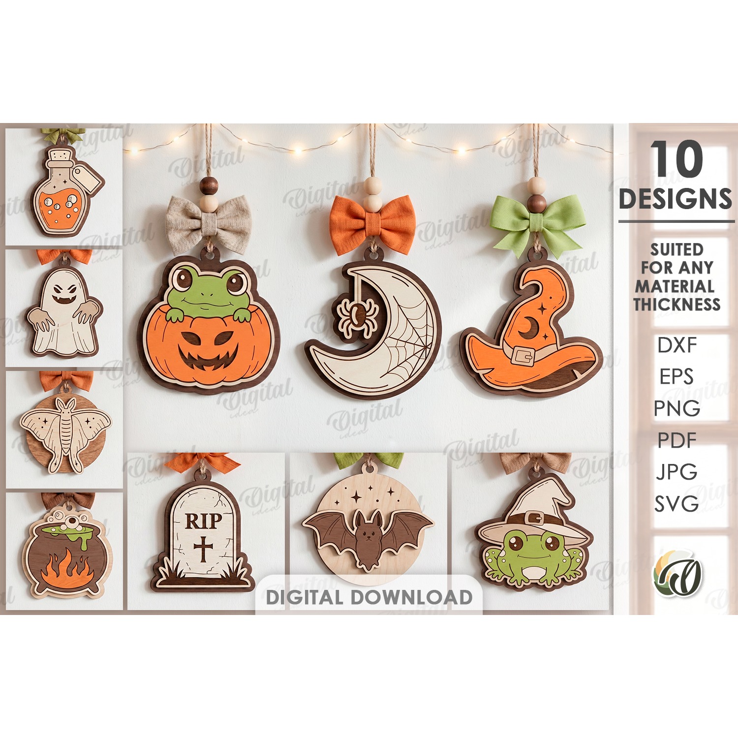 Halloween Hanging Ornaments Bundle Laser Cut. Wall Decor SVG