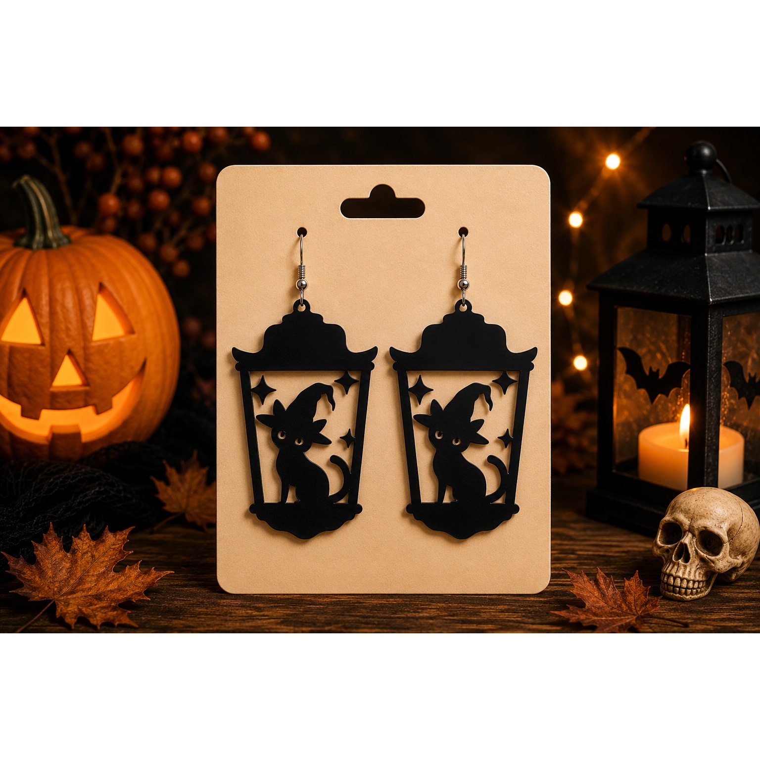 Halloween Lantern Earrings SVG - Laser Cut Spooky Earrings
