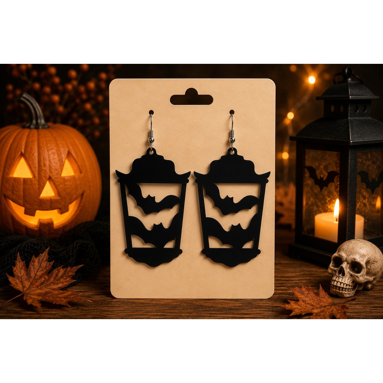 Halloween Lantern Earrings SVG - Laser Cut Spooky Earrings (2)