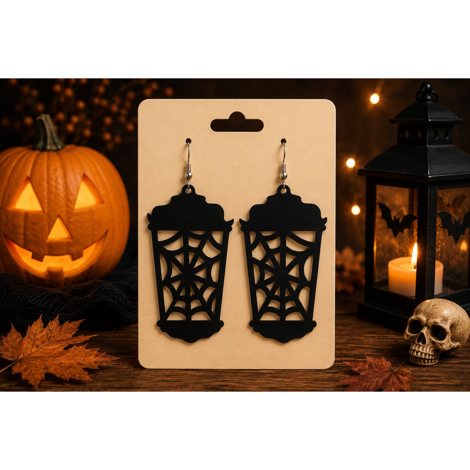 Halloween Lantern Earrings SVG - Laser Cut Spooky Earrings (3)