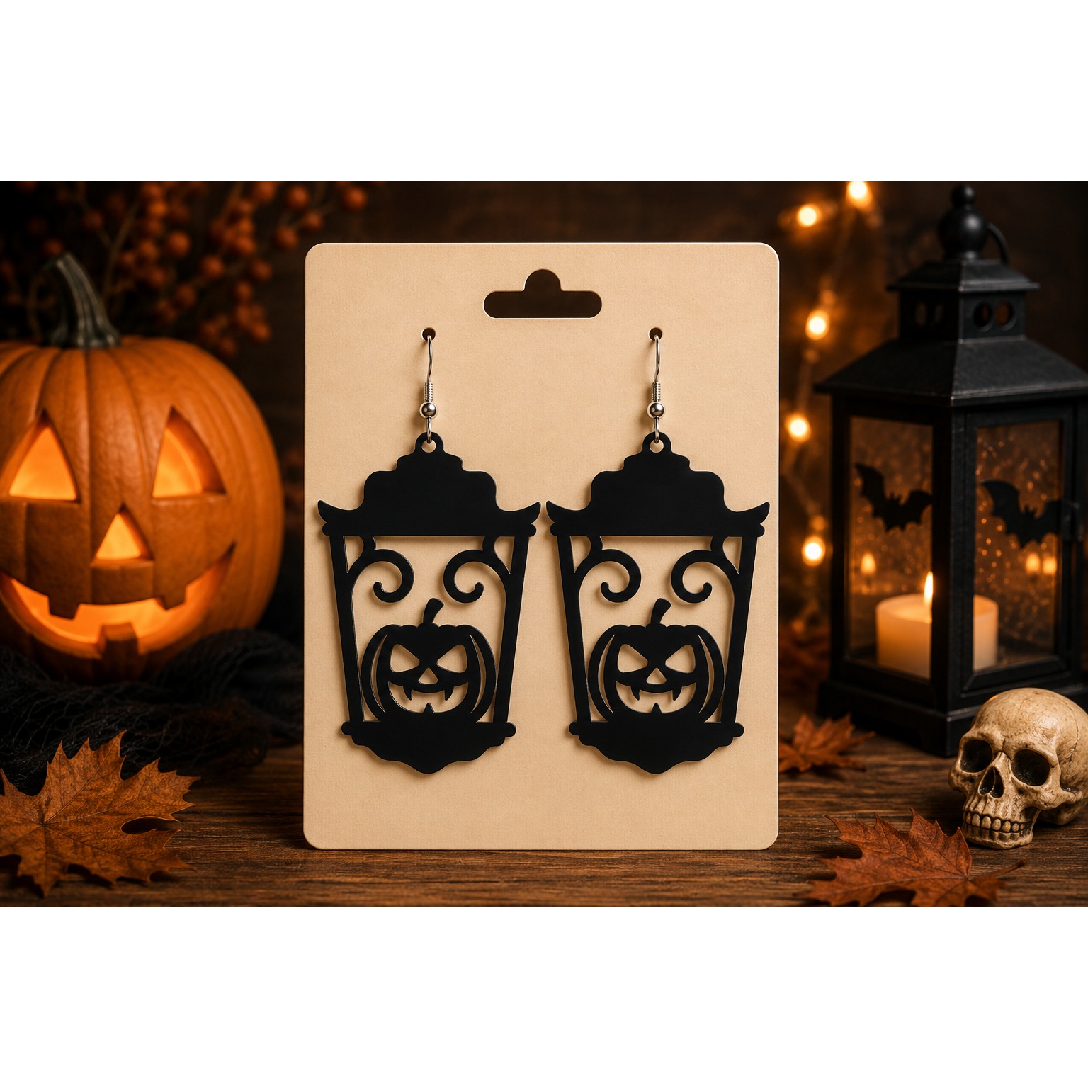 Halloween Lantern Earrings SVG - Laser Cut Spooky Earrings (4)