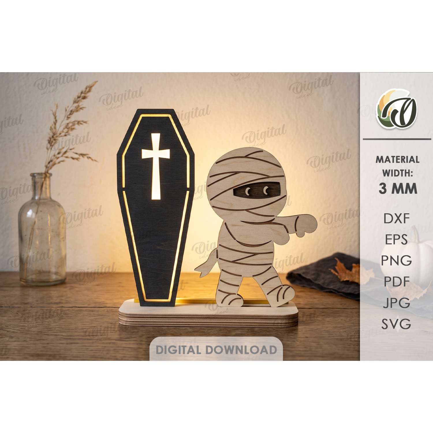 Halloween Light Stand Laser Cut. Led Light. Led Lamp SVG