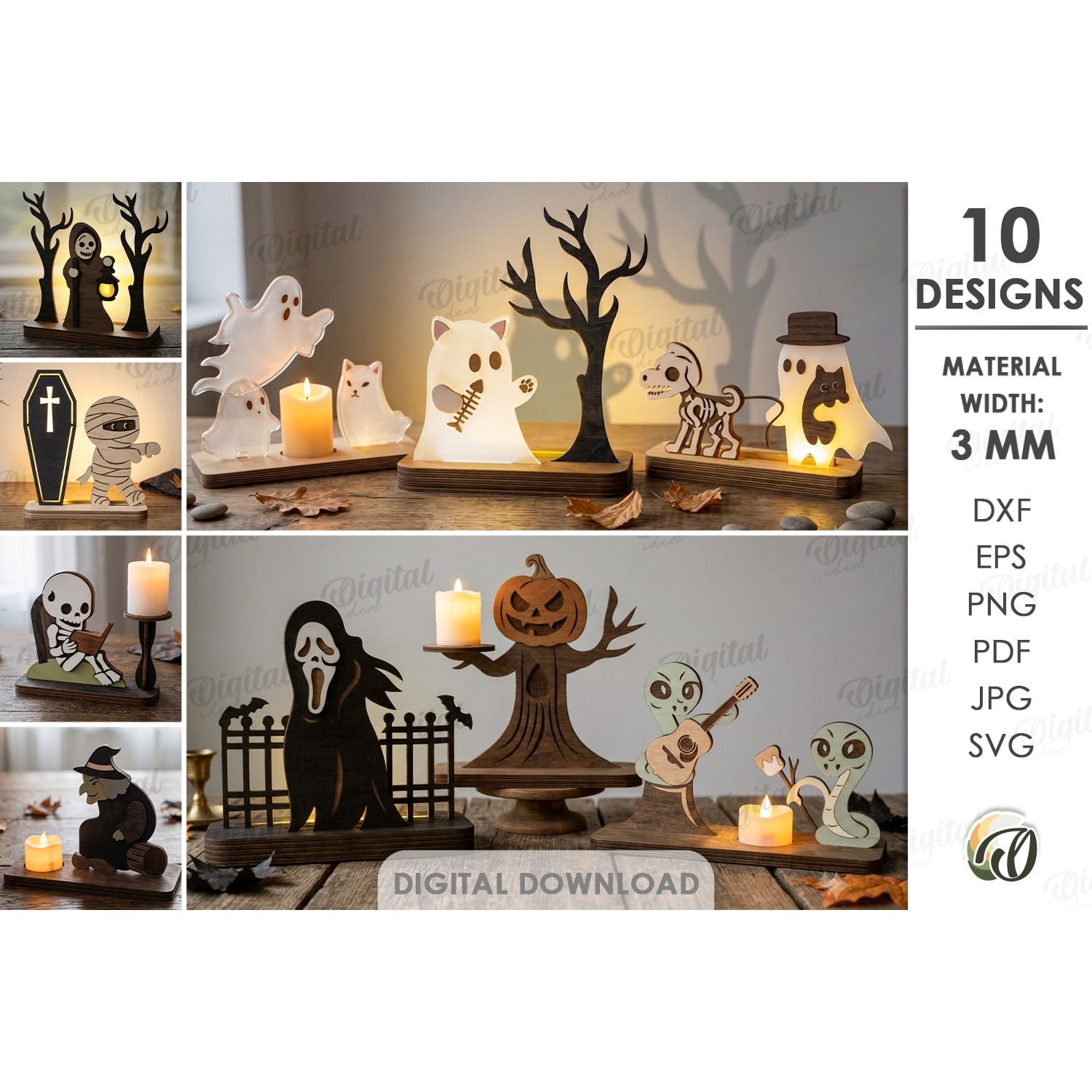 Halloween Light Stands Bundle Laser Cut. Candle Holder SVG