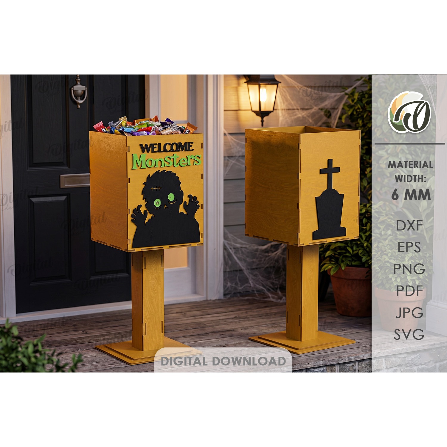 Halloween Porch Candy Holder Laser Cut. Candy Box SVG (2)