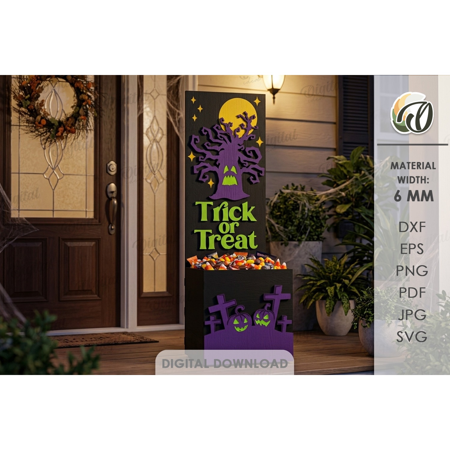 Halloween Porch Candy Holder Laser Cut. Candy Box SVG (9)