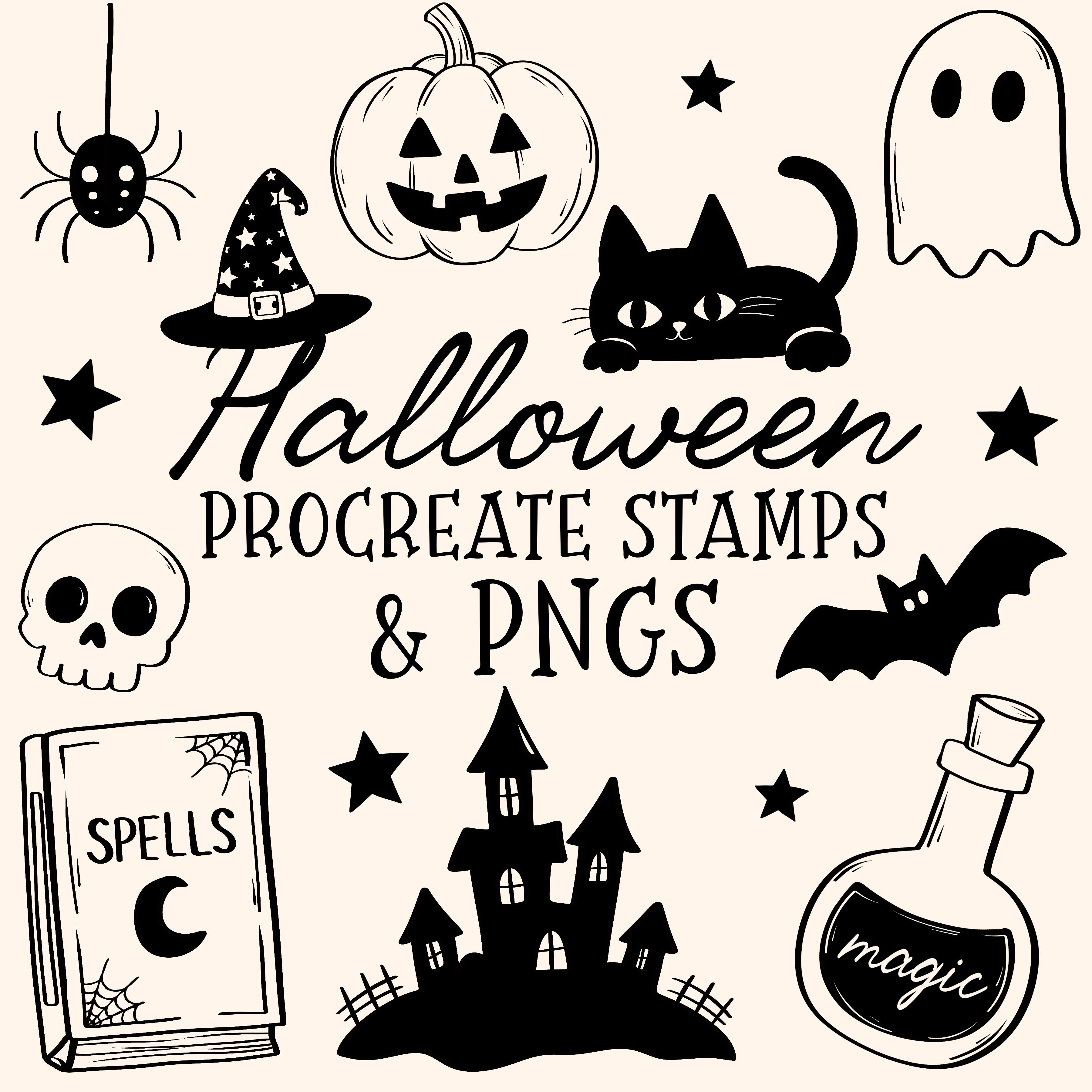 Halloween Procreate Stamps + PNG Clipart