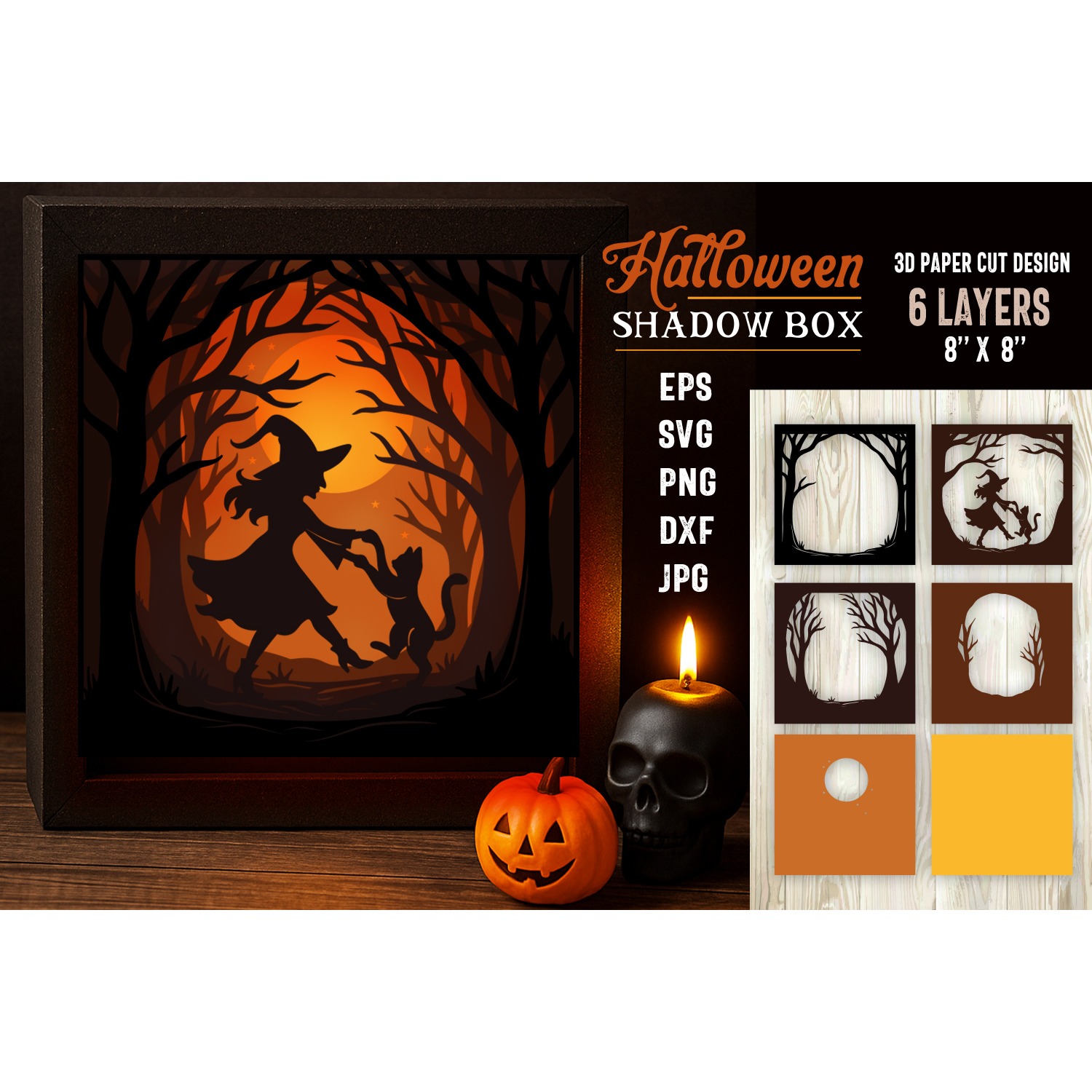 Halloween Shadow Box Laser Cut 3D Layered Papercut