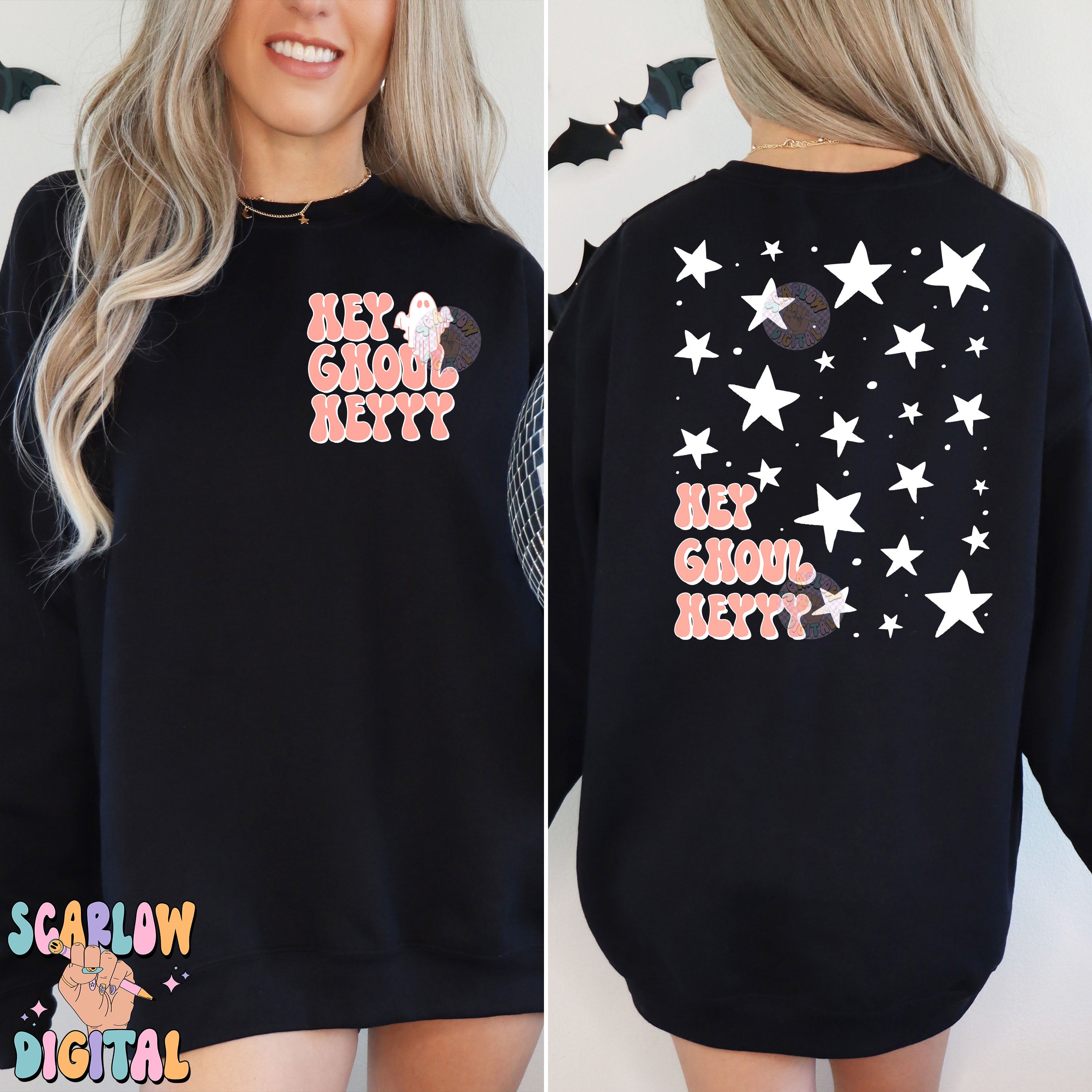 Hey Ghoul Hey Front and Back PNG Digital Design Download, Halloween png, pocket and back png bundles, spooky season png, witchy png designs 2