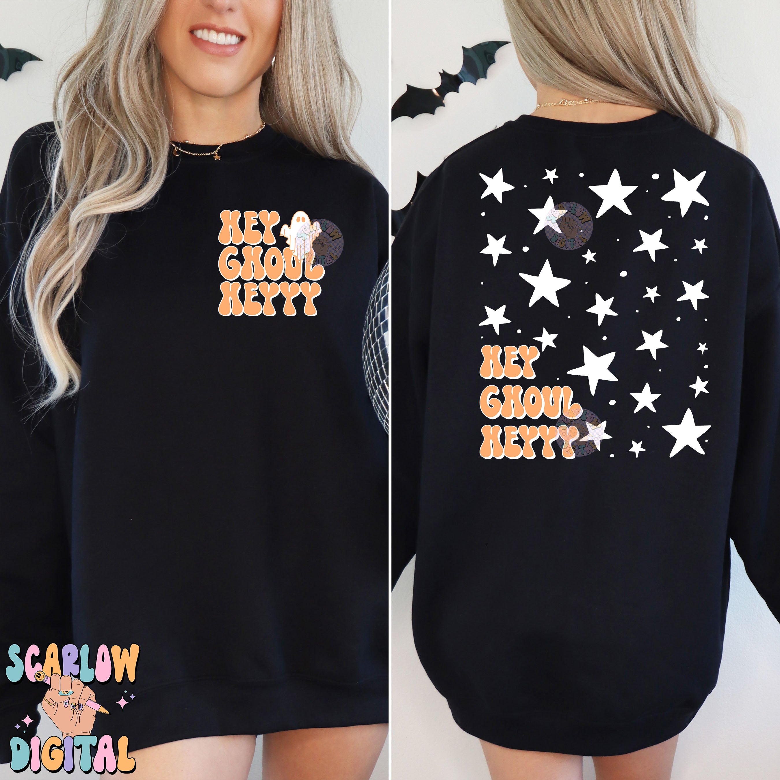 Hey Ghoul Hey Front and Back PNG Digital Design Download, Halloween png, pocket and back png bundles, spooky season png, witchy png designs 3