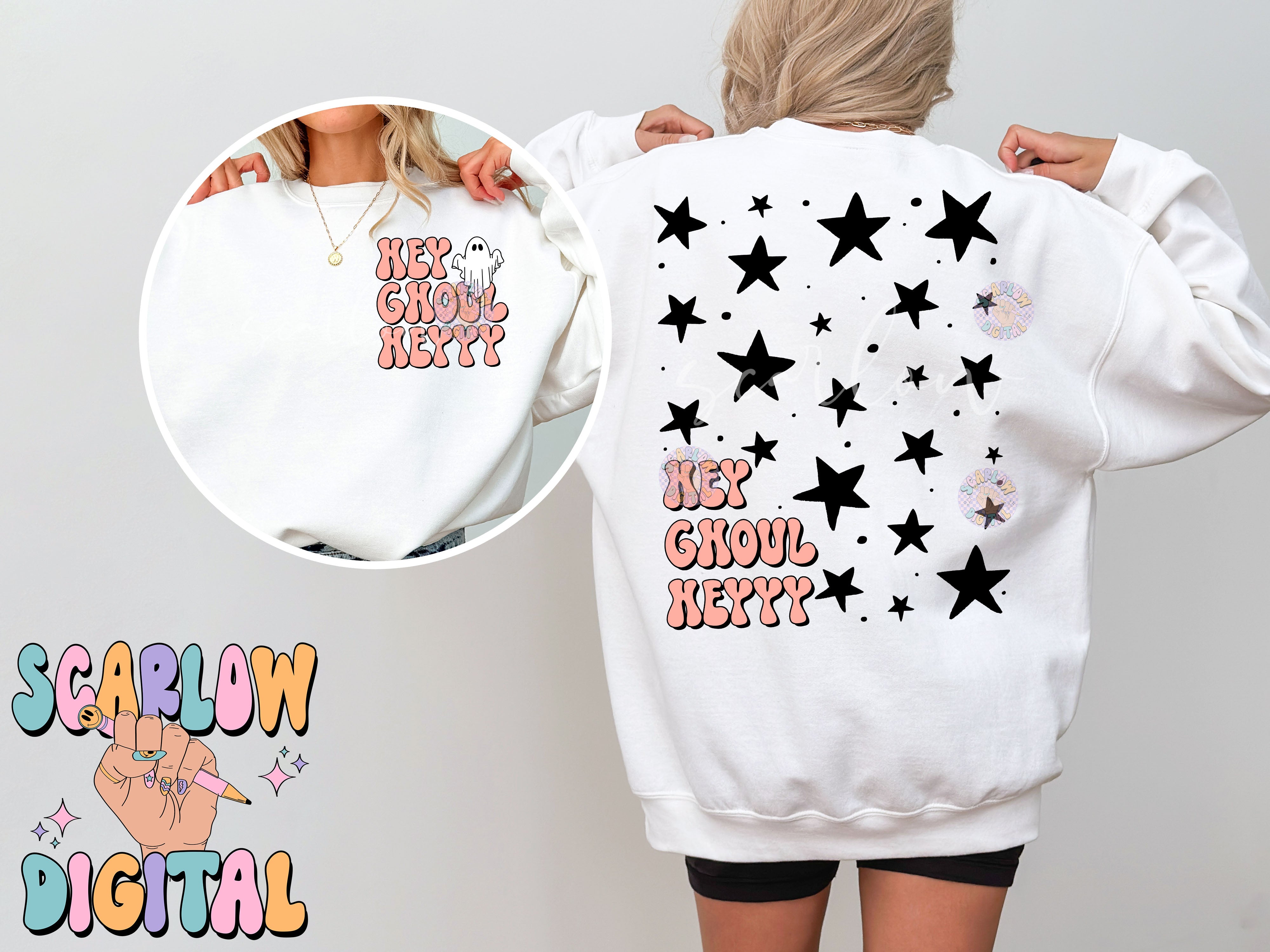 Hey Ghoul Hey Front and Back PNG Digital Design Download, Halloween png, pocket and back png bundles, spooky season png, witchy png designs 2