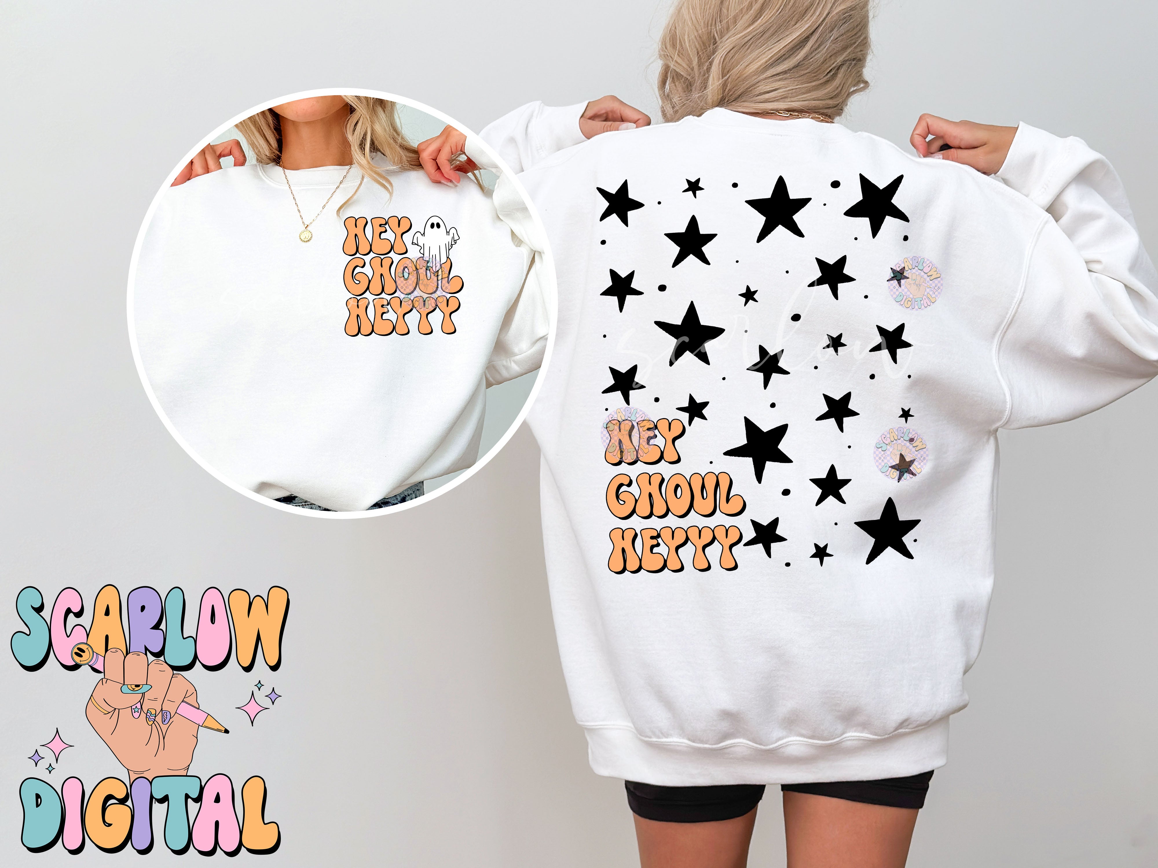 Hey Ghoul Hey Front and Back PNG Digital Design Download, Halloween png, pocket and back png bundles, spooky season png, witchy png designs 3