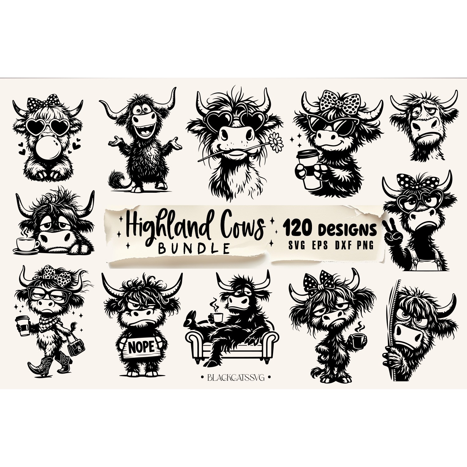 Highland cow bundle svg, sassy cow bundle 120 designs svg