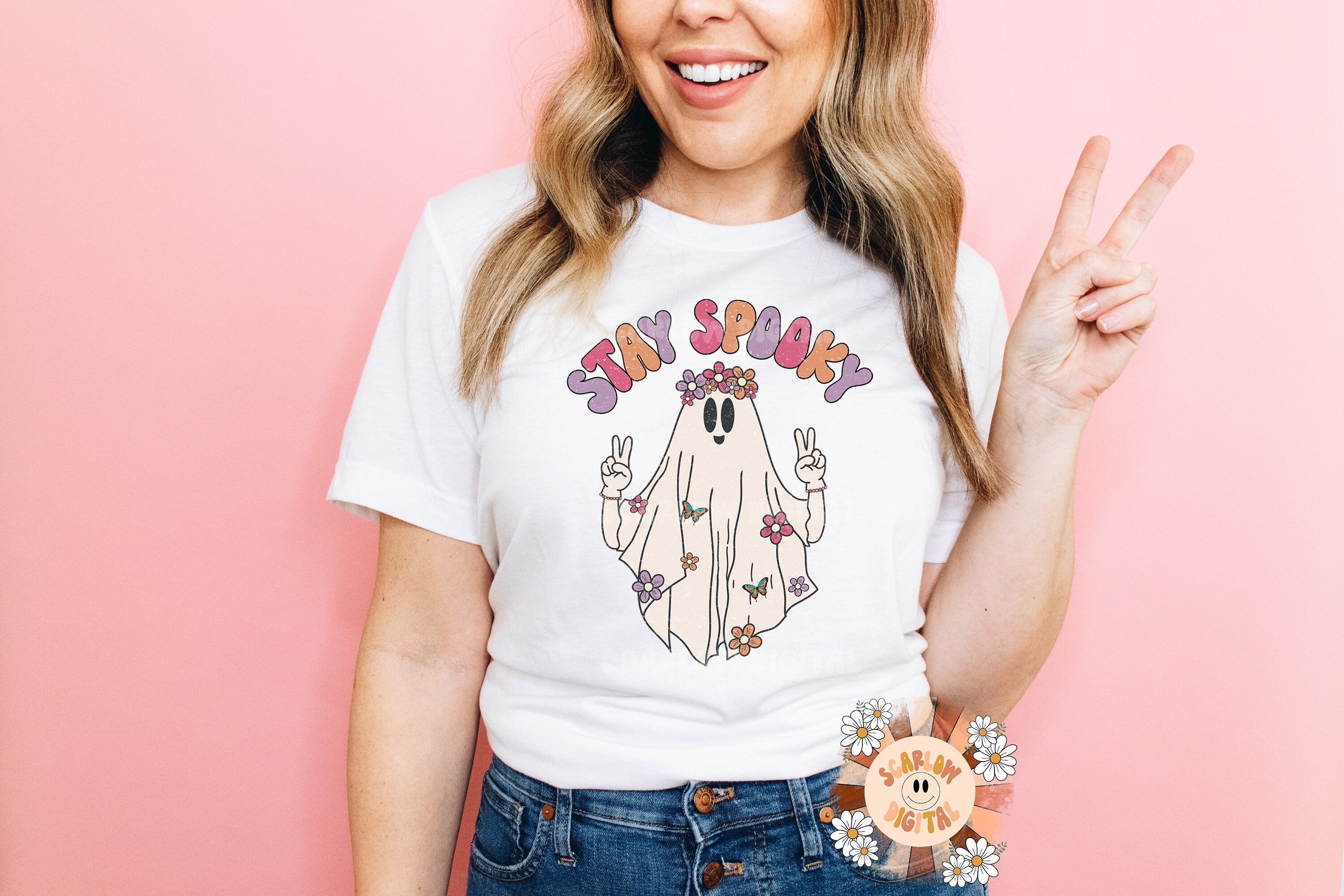 Hippie Stay Spooky PNG-Halloween Sublimation Digital Design Download-ghost sublimation, floral png, hippie png, retro png, boho png design 2