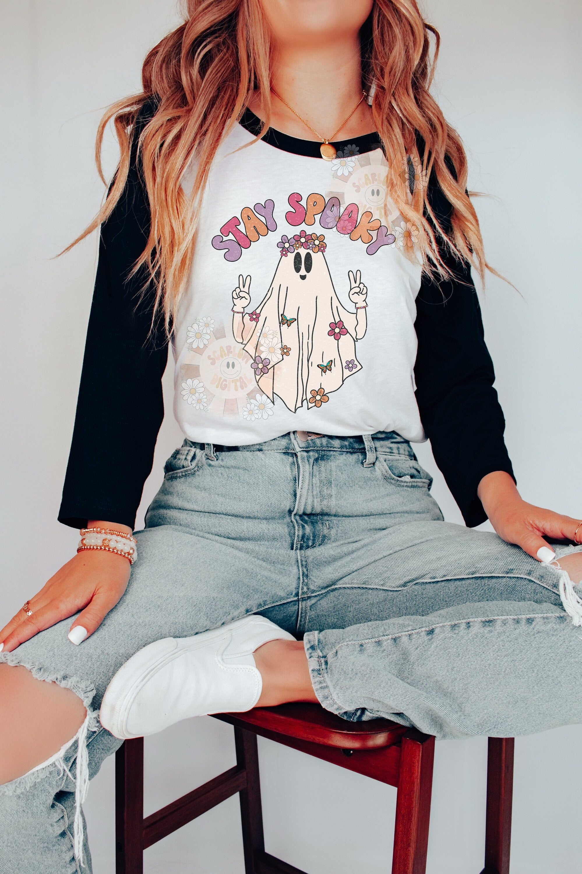 Hippie Stay Spooky PNG-Halloween Sublimation Digital Design Download-ghost sublimation, floral png, hippie png, retro png, boho png design 3