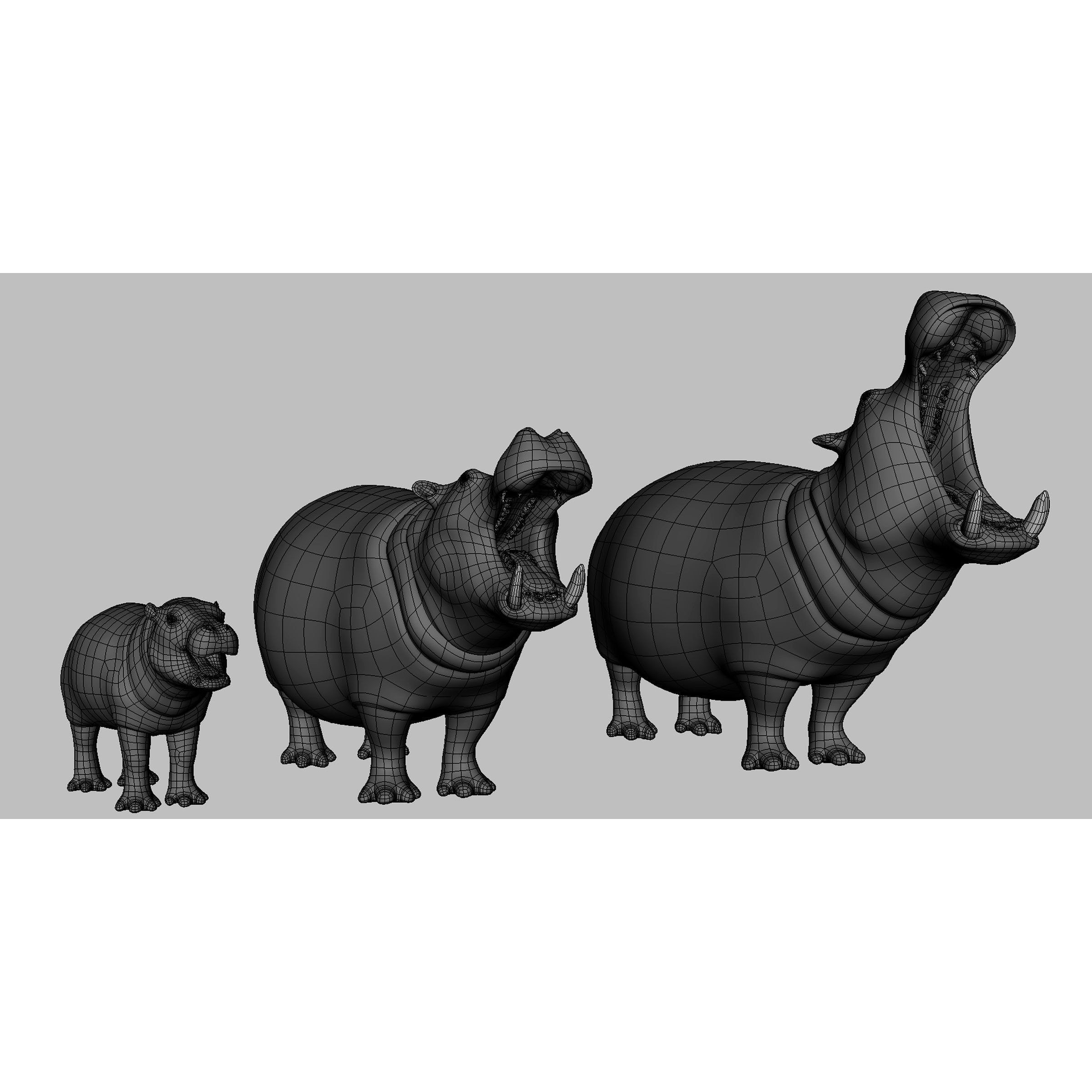 Hippopotamus Family Low-poly 3D model 2