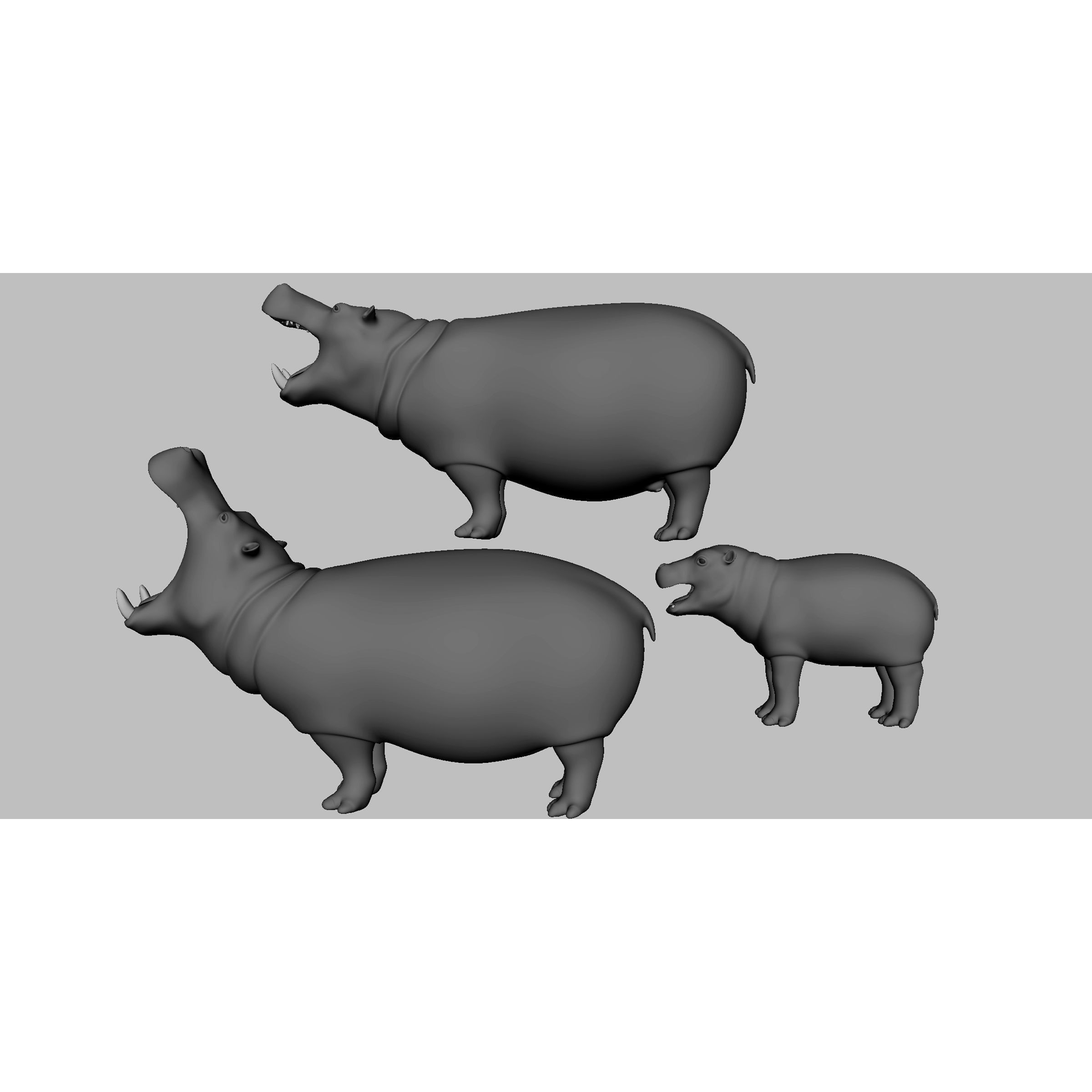 Hippopotamus Family Low-poly 3D model 3