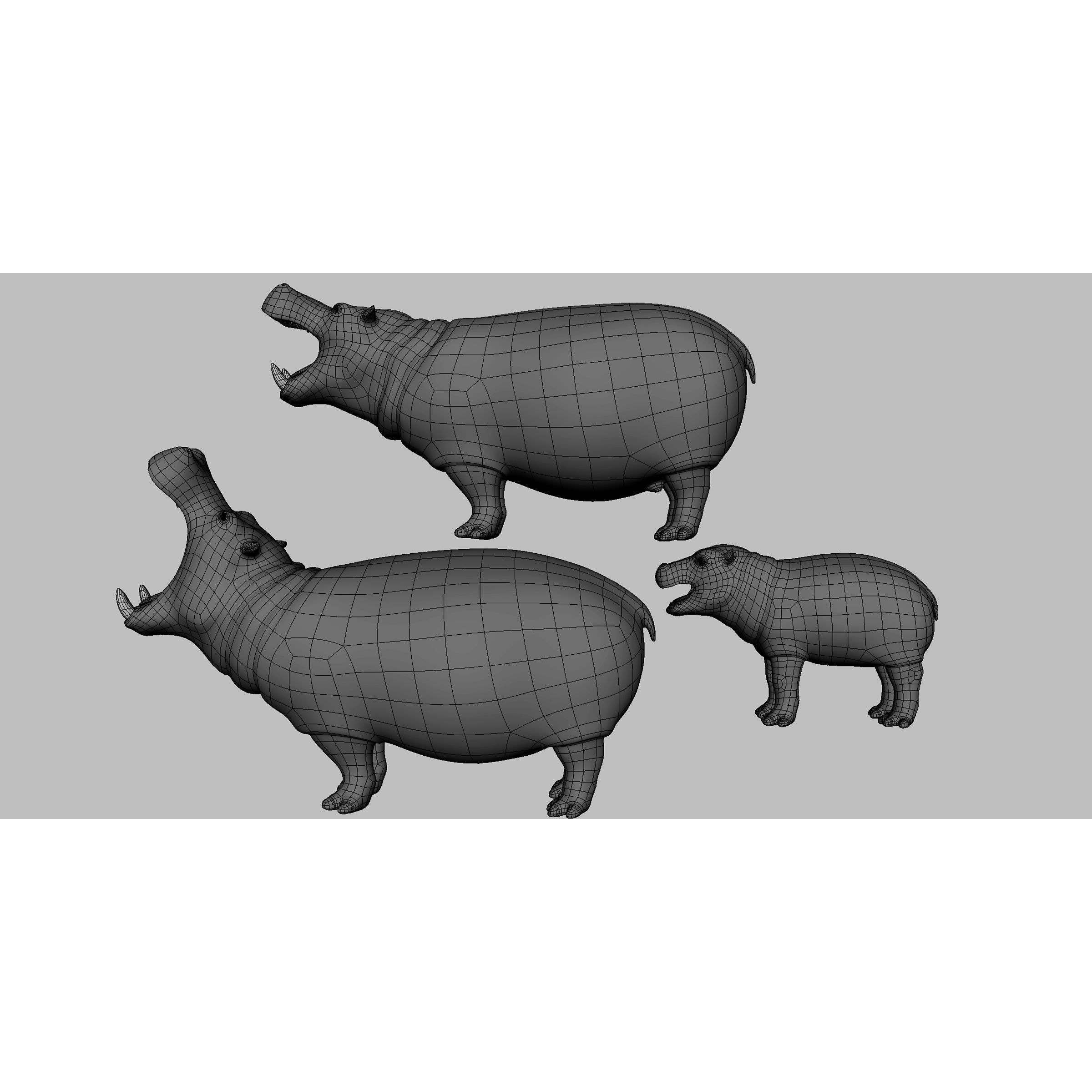 Hippopotamus Family Low-poly 3D model 4