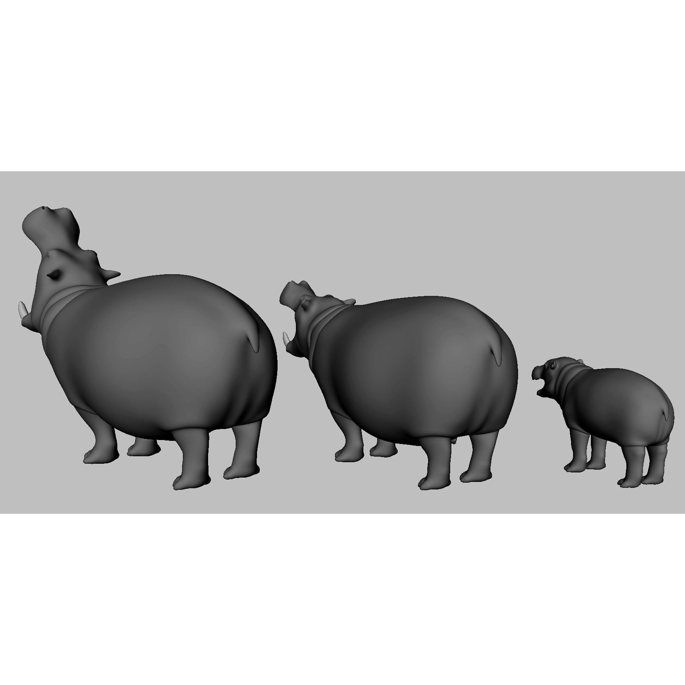 Hippopotamus Family Low-poly 3D model 5