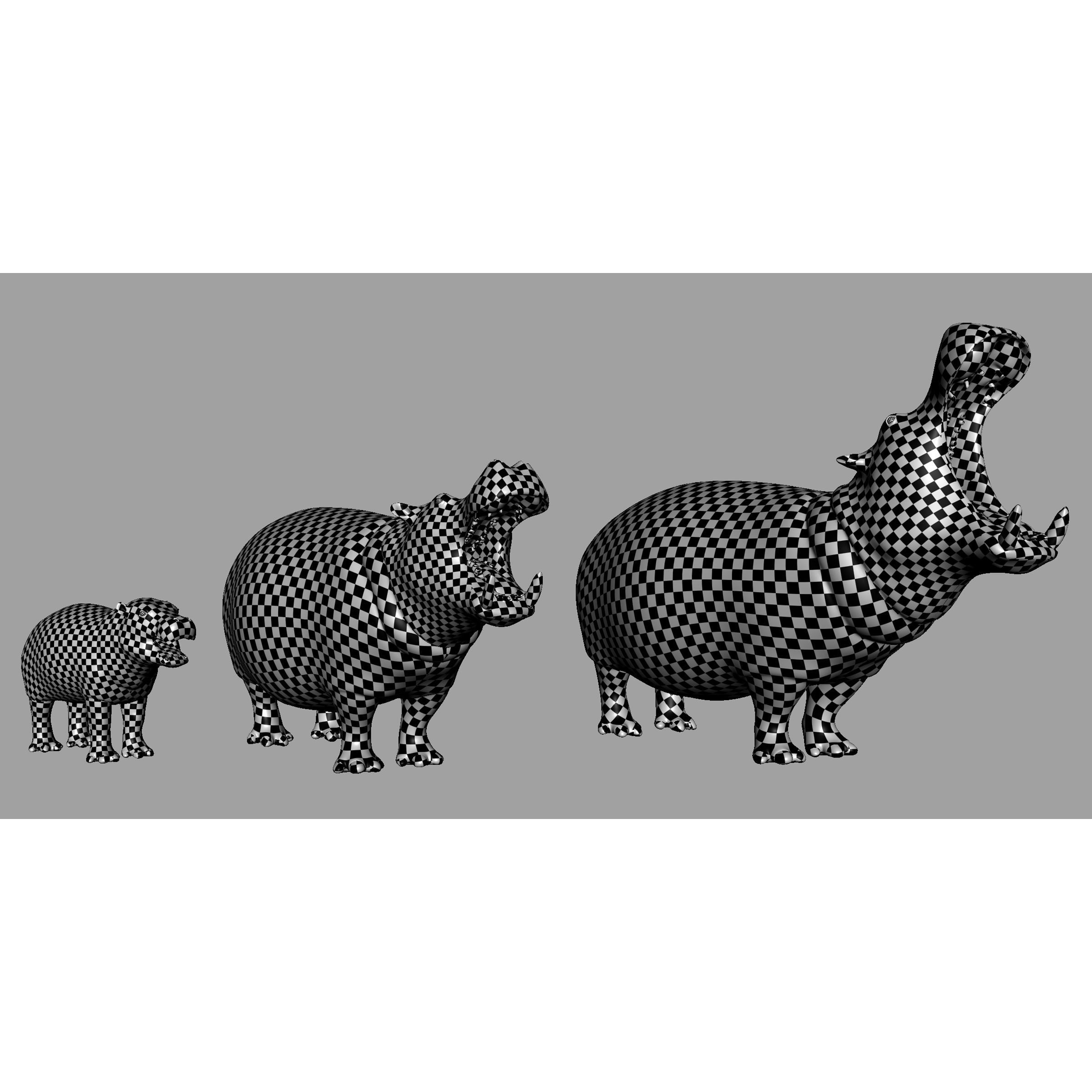 Hippopotamus Family Low-poly 3D model 7