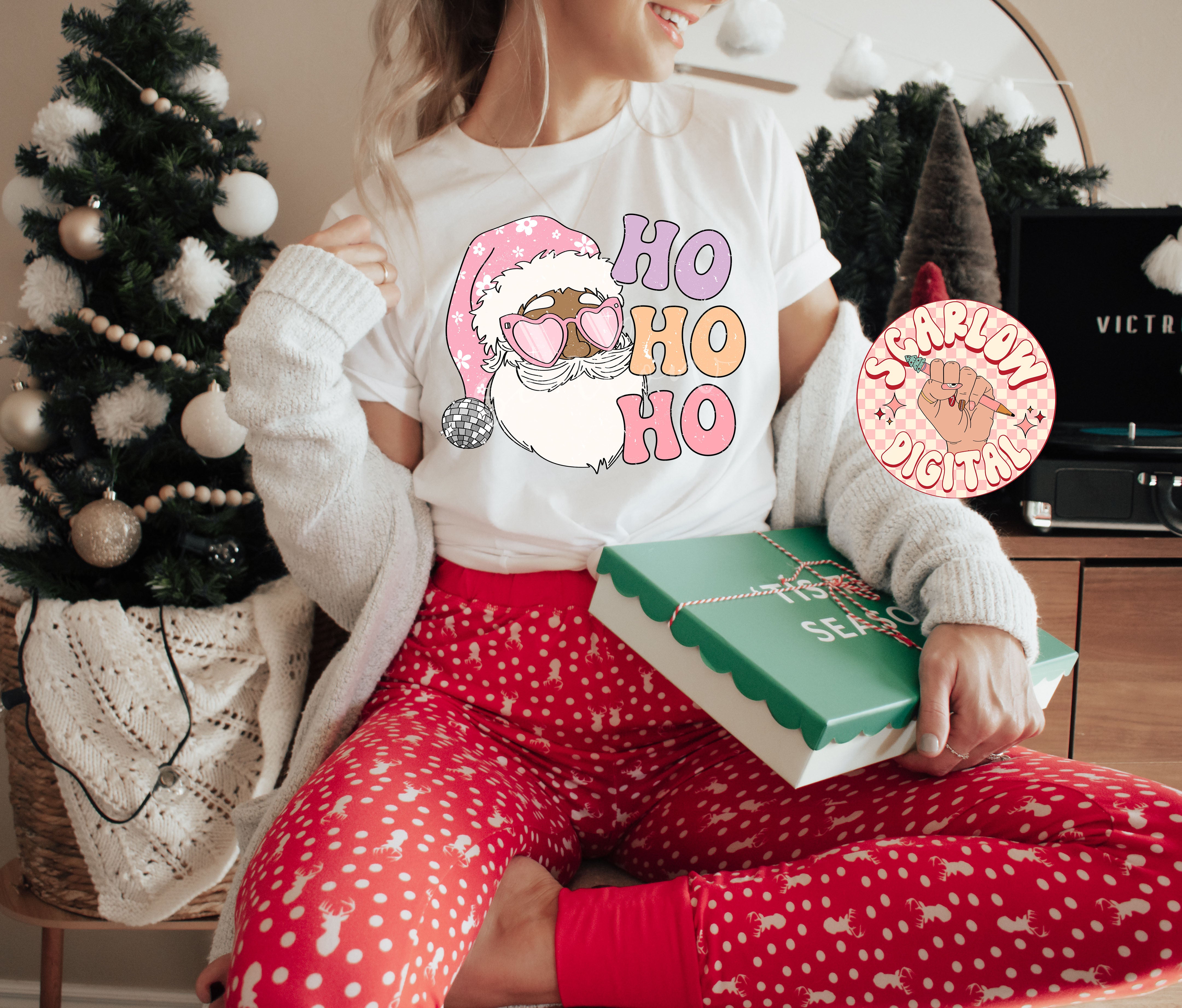 Ho Ho Ho PNG-Christmas Sublimation Digital Design Download-disco santa claus png, retro santa png, groovy christmas png, hippie santa png 4