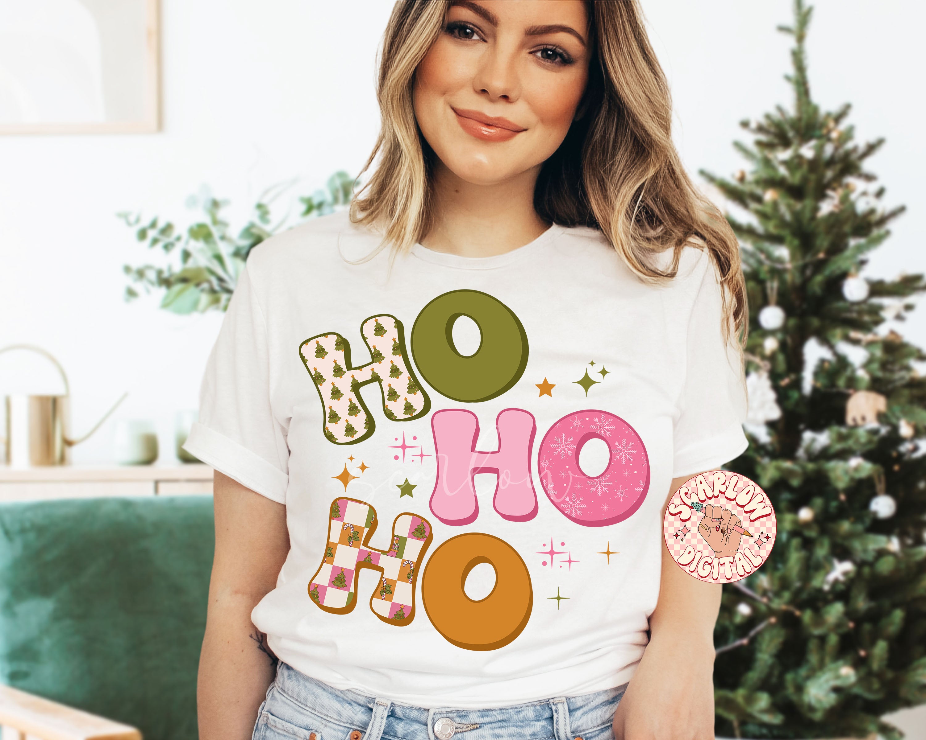 Ho Ho Ho PNG-Christmas Sublimation Digital Design Download-retro christmas png, patchwork png, boho christmas png, girly christmas png files 2