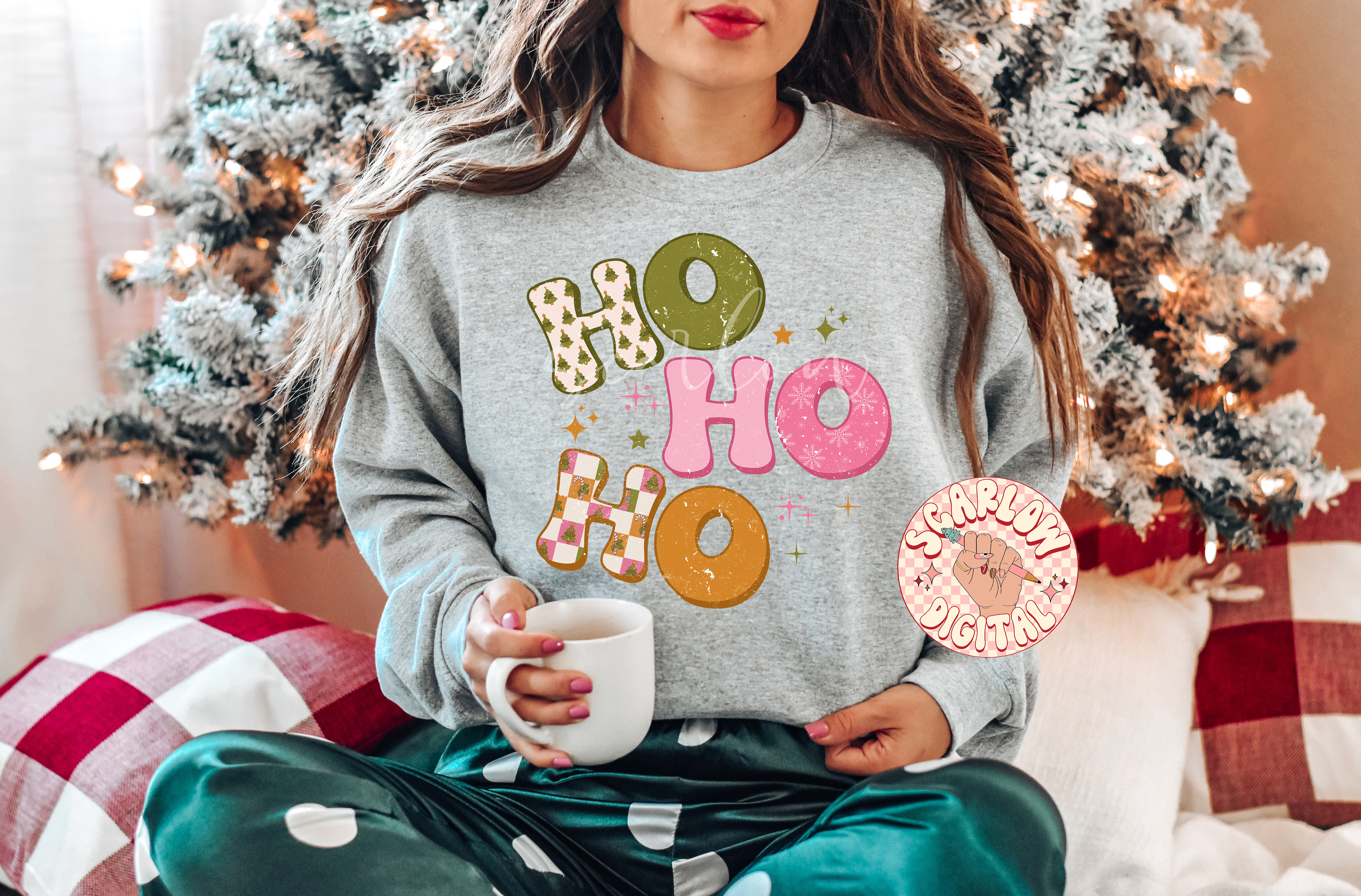 Ho Ho Ho PNG-Christmas Sublimation Digital Design Download-retro christmas png, patchwork png, boho christmas png, girly christmas png files 4