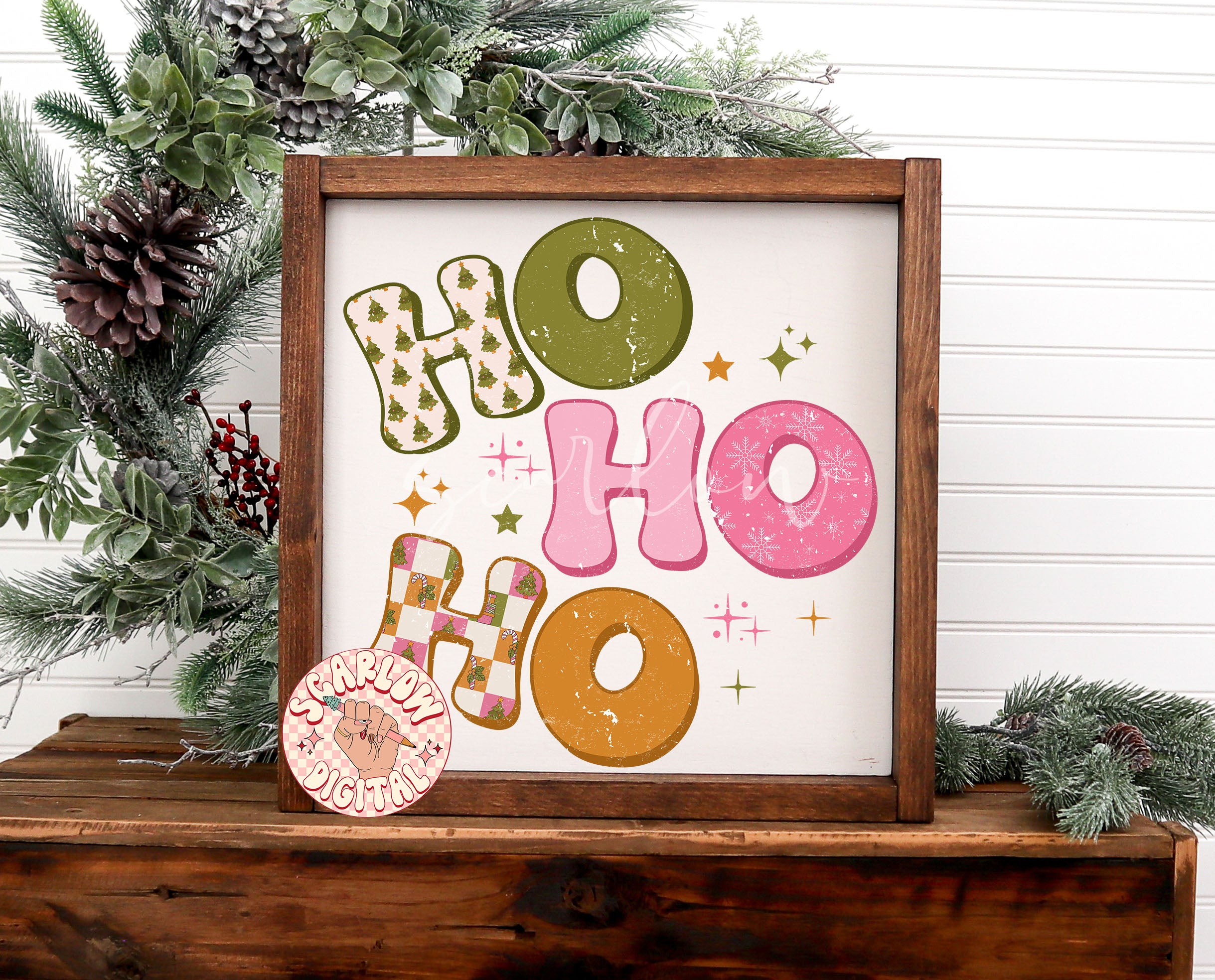 Ho Ho Ho PNG-Christmas Sublimation Digital Design Download-retro christmas png, patchwork png, boho christmas png, girly christmas png files 5