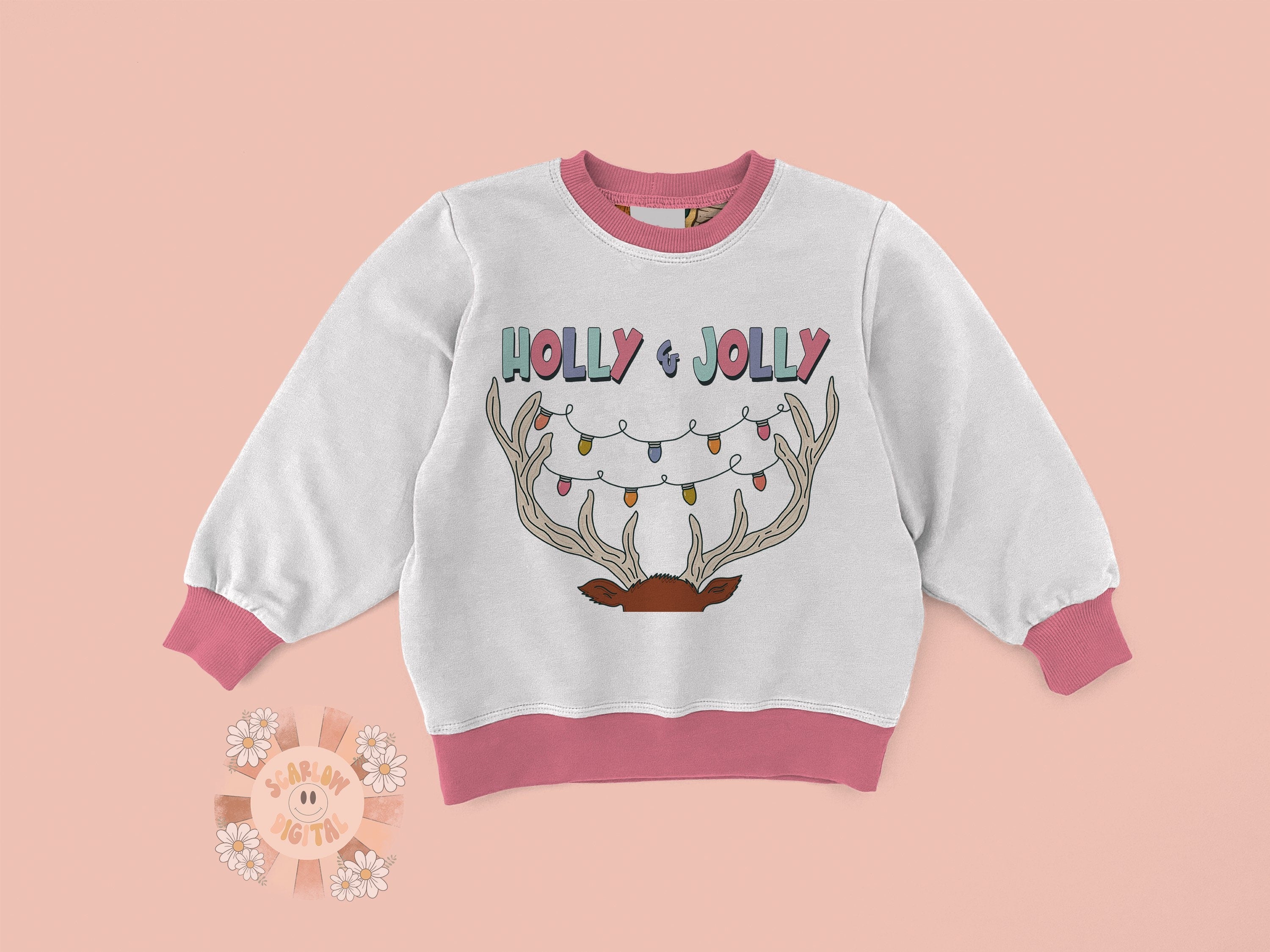 Holly and Jolly PNG-Christmas Sublimation Digital Design Download-Christmas lights png, reindeer antlers png, girly Christmas png designs 3