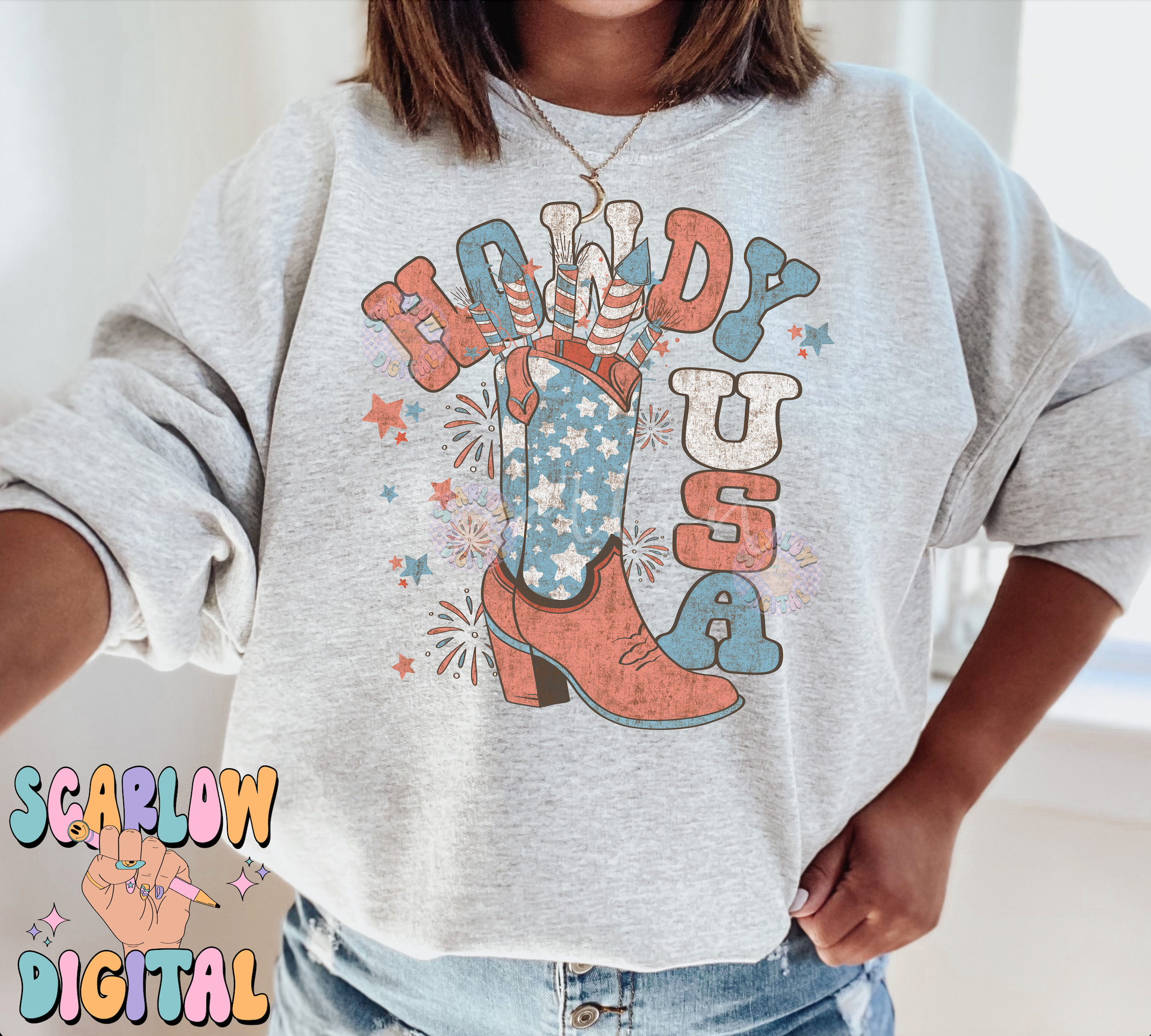 Howdy USA PNG-Fourth of July Sublimation Digital Design Download-patriotic png, stars & stripes png, fireworks png, western png, america png 3