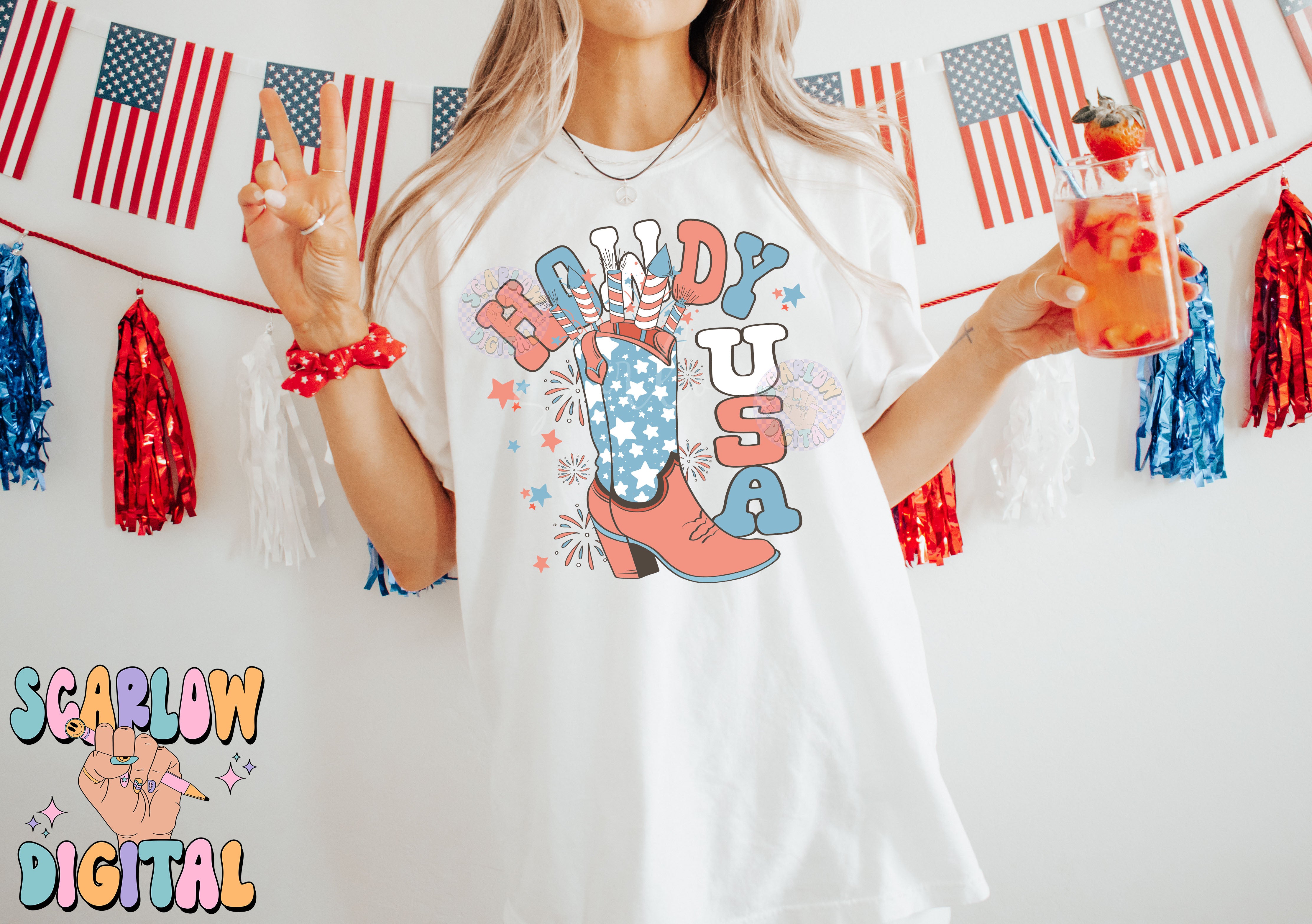Howdy USA PNG-Fourth of July Sublimation Digital Design Download-patriotic png, stars & stripes png, fireworks png, western png, america png 4