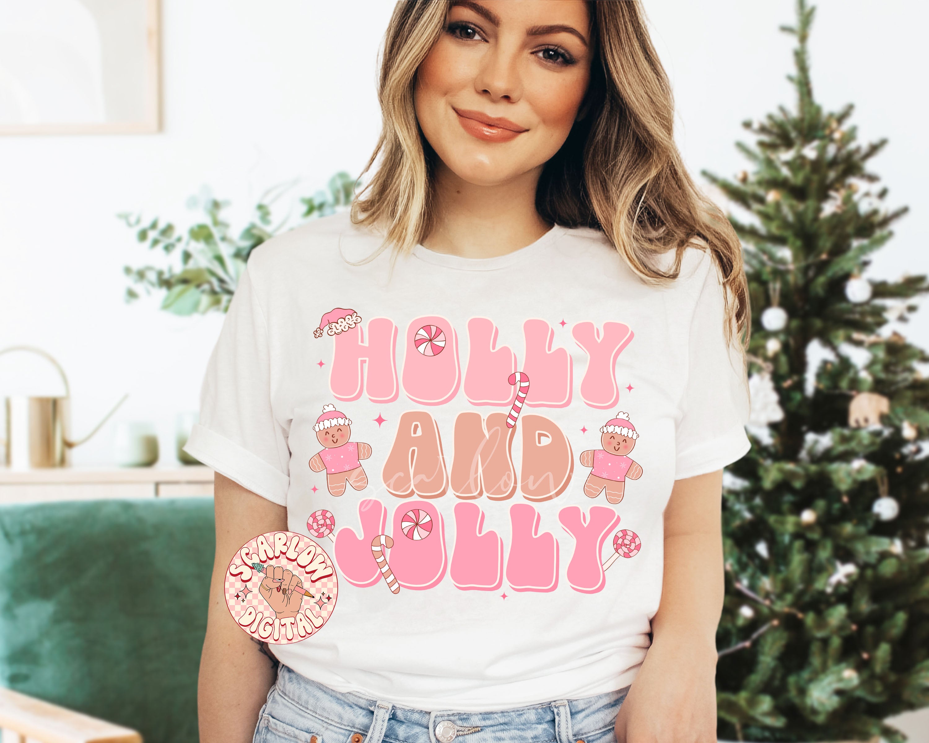 Holly and Jolly PNG-Christmas Sublimation Digital Design Download-gingerbread man png, candy cane png, lollipop png, pink christmas png 2