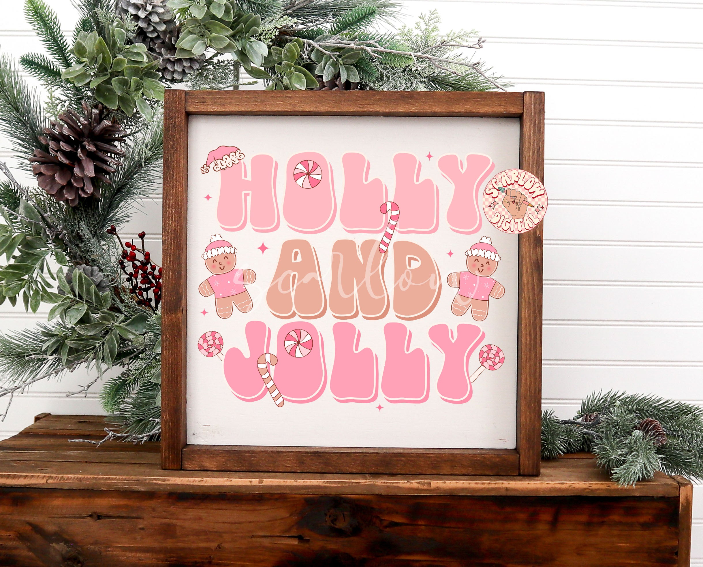Holly and Jolly PNG-Christmas Sublimation Digital Design Download-gingerbread man png, candy cane png, lollipop png, pink christmas png 3
