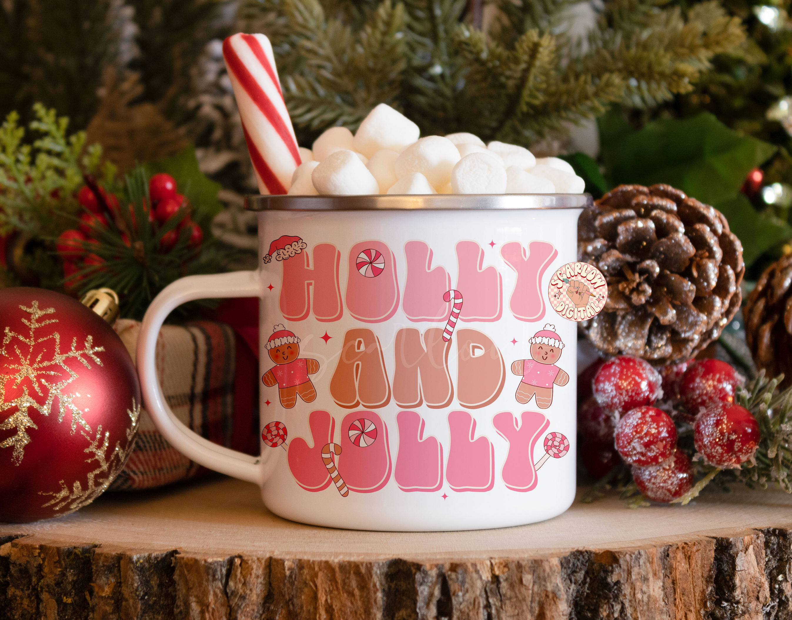 Holly and Jolly PNG-Christmas Sublimation Digital Design Download-gingerbread man png, candy cane png, lollipop png, pink christmas png 5