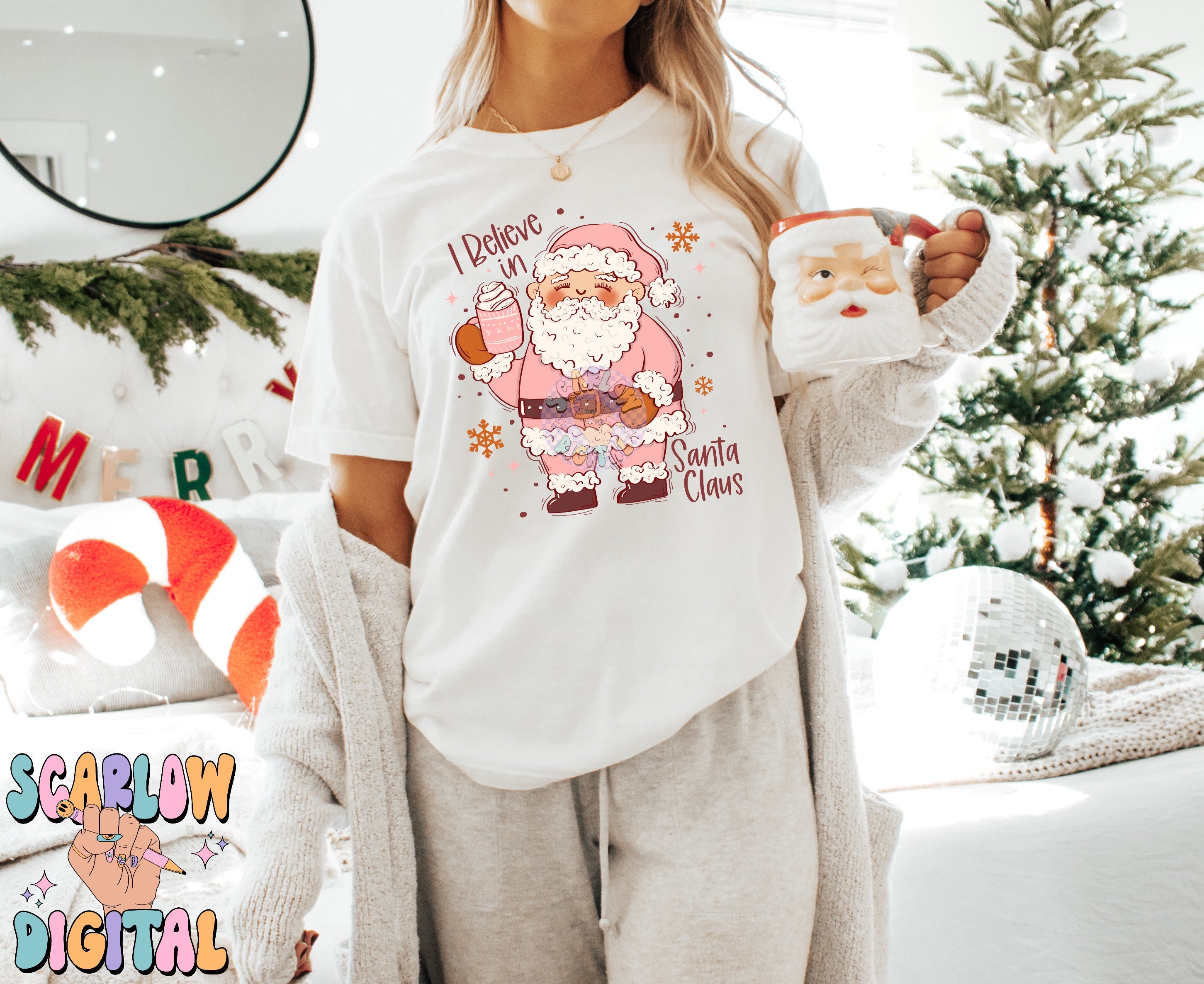 I Believe in Santa Claus PNG Digital Design Download, preppy christmas png, coquette christmas, pink christmas, girl christmas designs 3