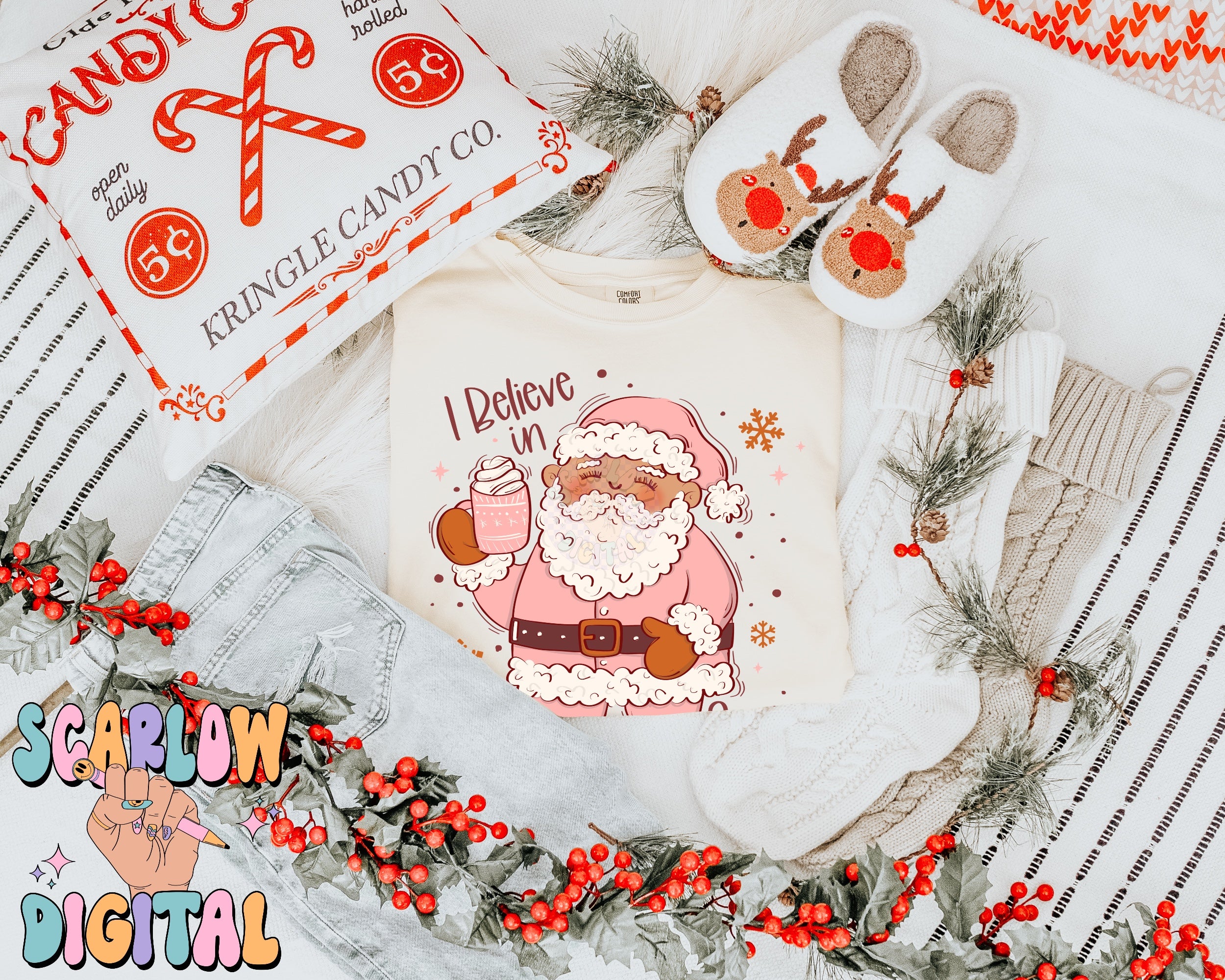 I Believe in Santa Claus PNG Digital Design Download, preppy christmas png, coquette christmas, pink christmas, girl christmas designs 4
