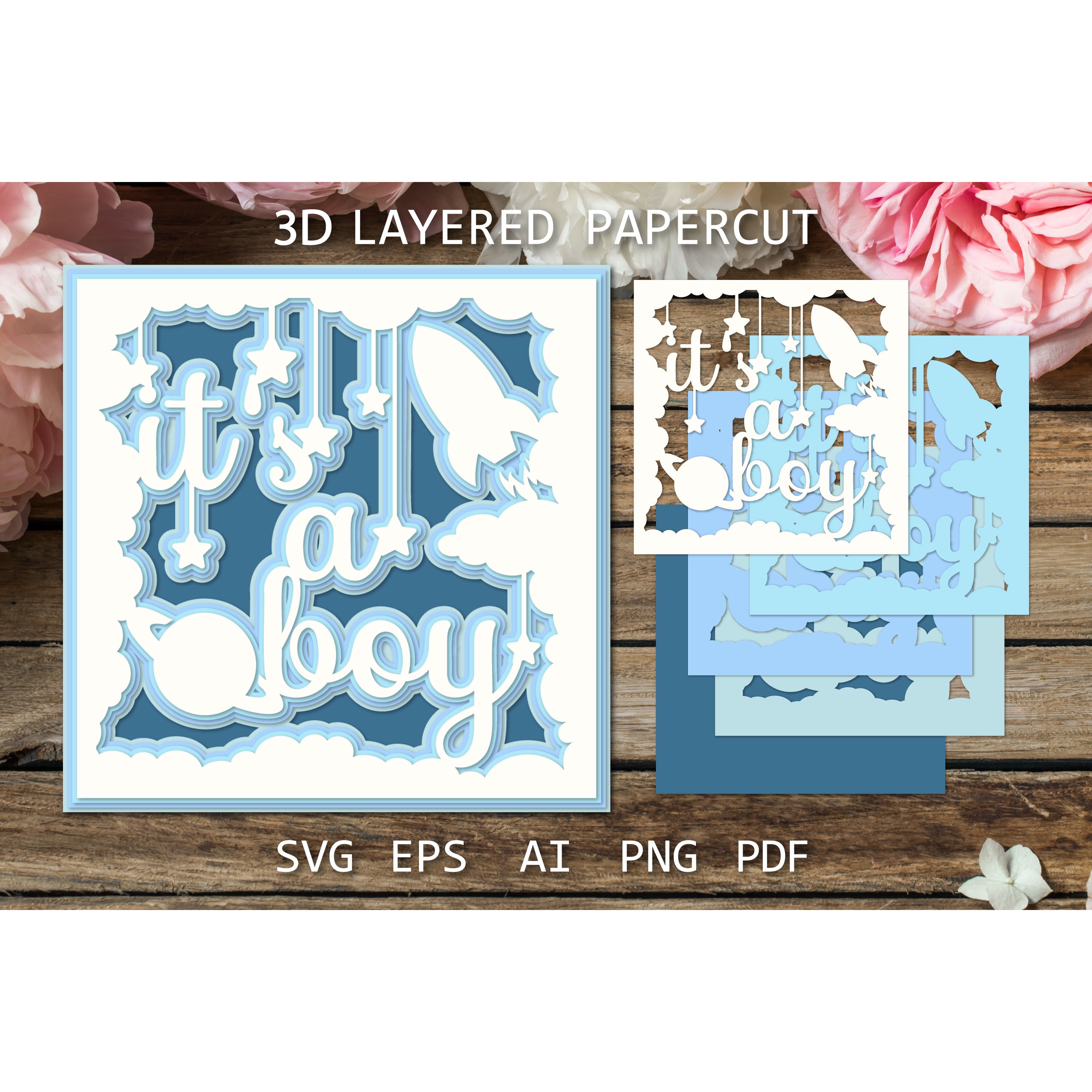 It's a boy card, Baby Boy SVG paper cutting template